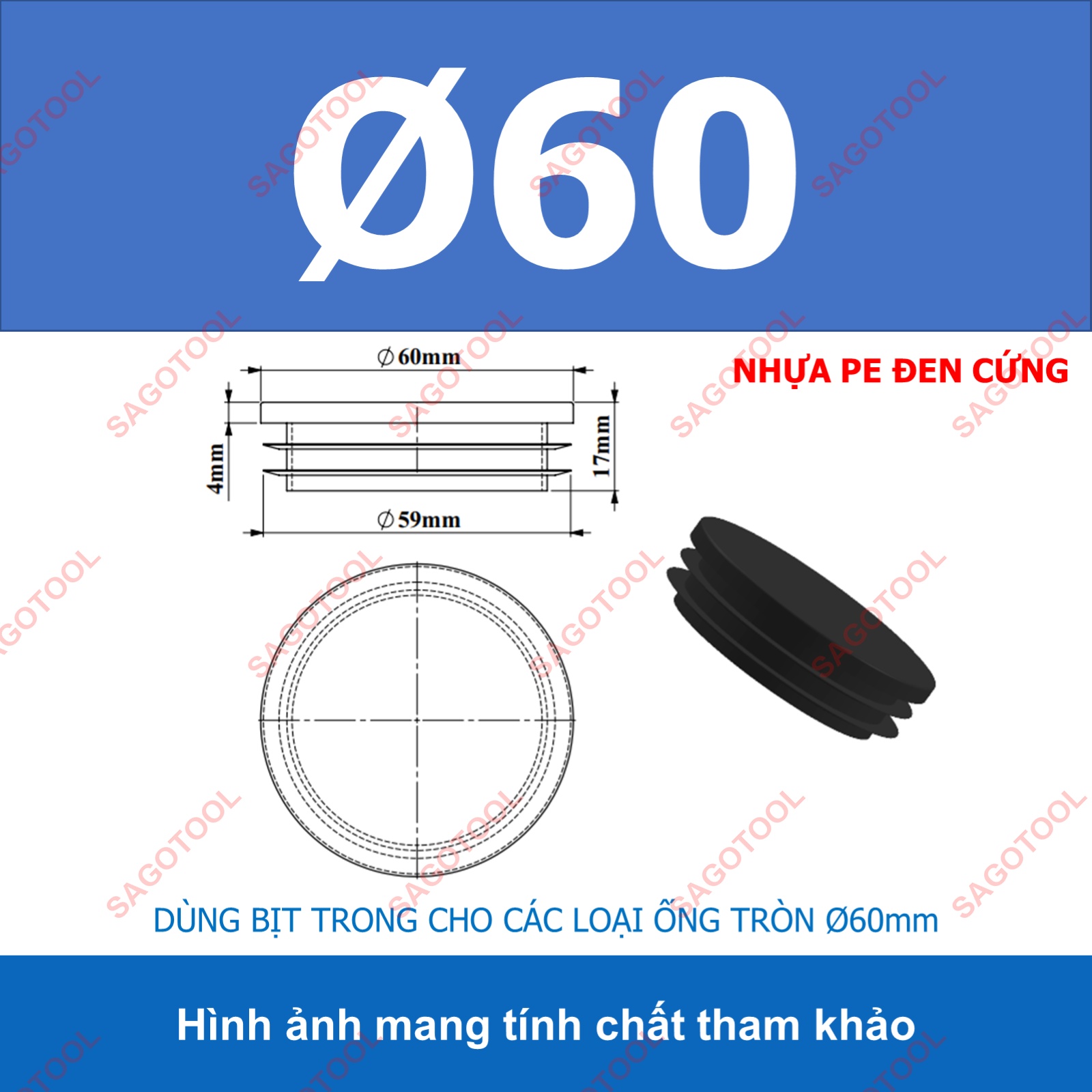 Đầu bịt trong ống sắt hộp, đầu bịt chân bàn ghế loại tròn nhiều kích thước phi 12 - phi 60mm - Ảnh 22