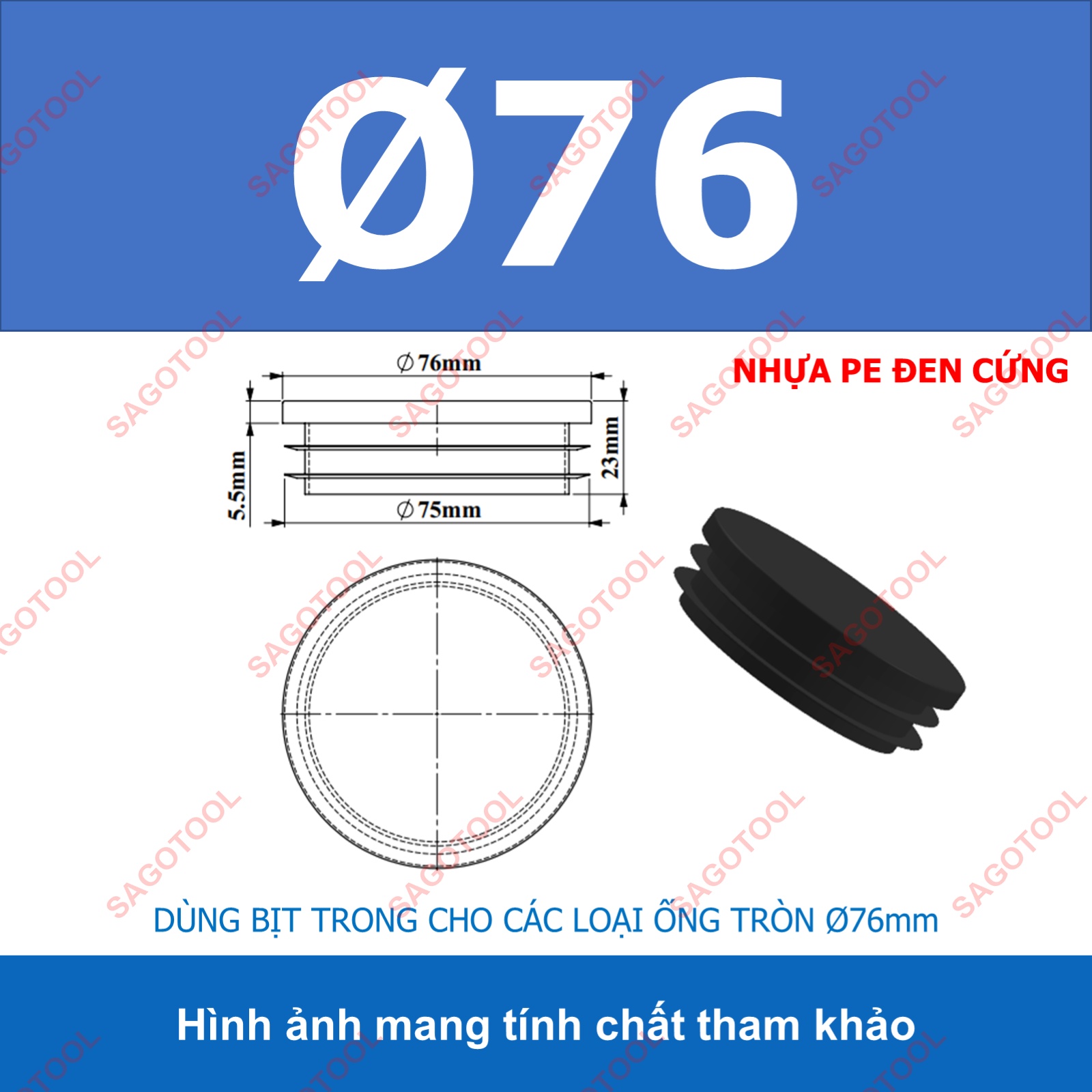 Đầu bịt trong ống sắt hộp, đầu bịt chân bàn ghế loại tròn nhiều kích thước phi 12 - phi 60mm - Ảnh 23
