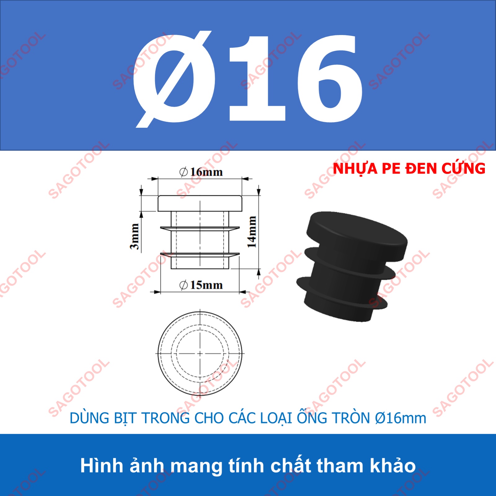 Đầu bịt trong ống sắt hộp, đầu bịt chân bàn ghế loại tròn nhiều kích thước phi 12 - phi 60mm - Ảnh 9