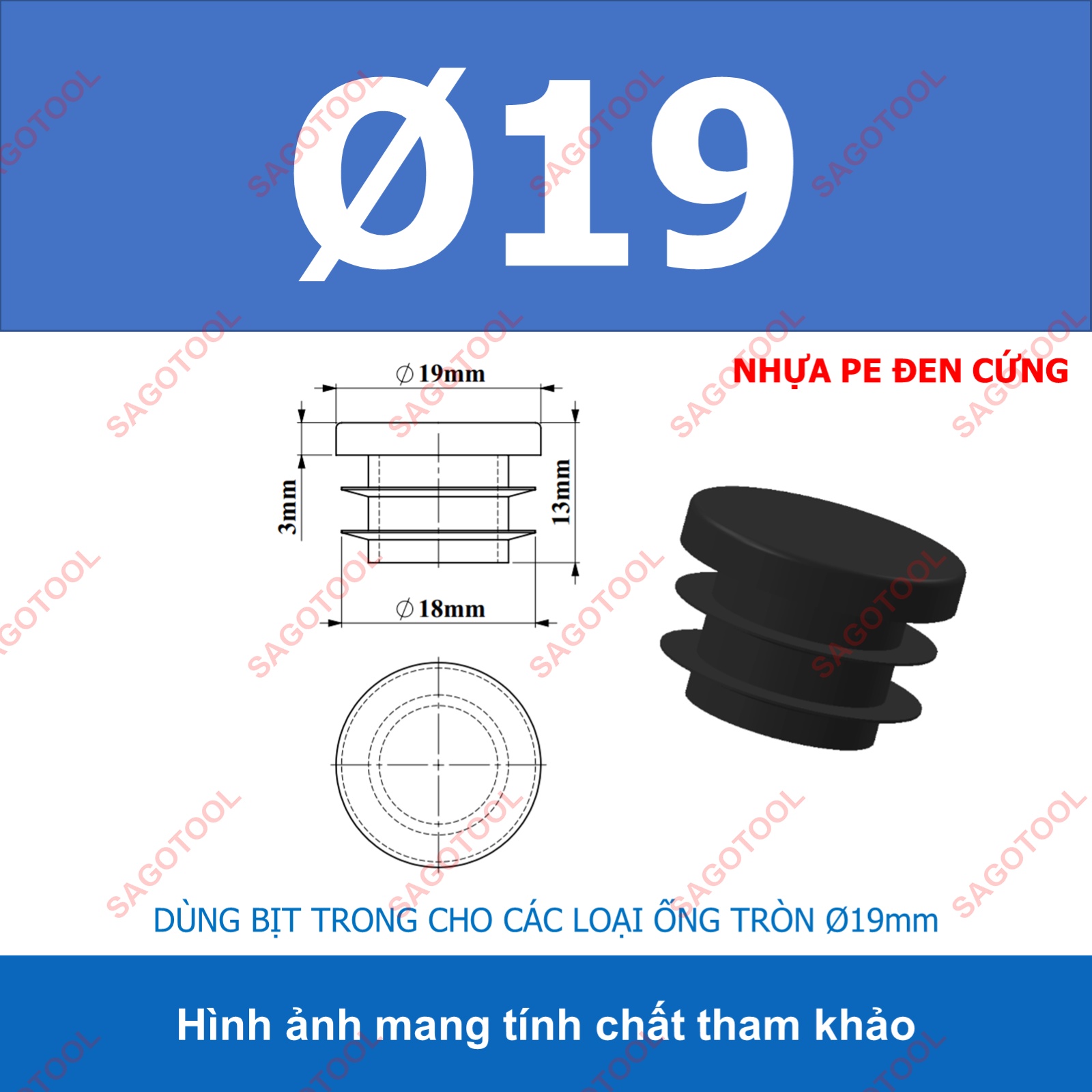 Đầu bịt trong ống sắt hộp, đầu bịt chân bàn ghế loại tròn nhiều kích thước phi 12 - phi 60mm - Ảnh 10