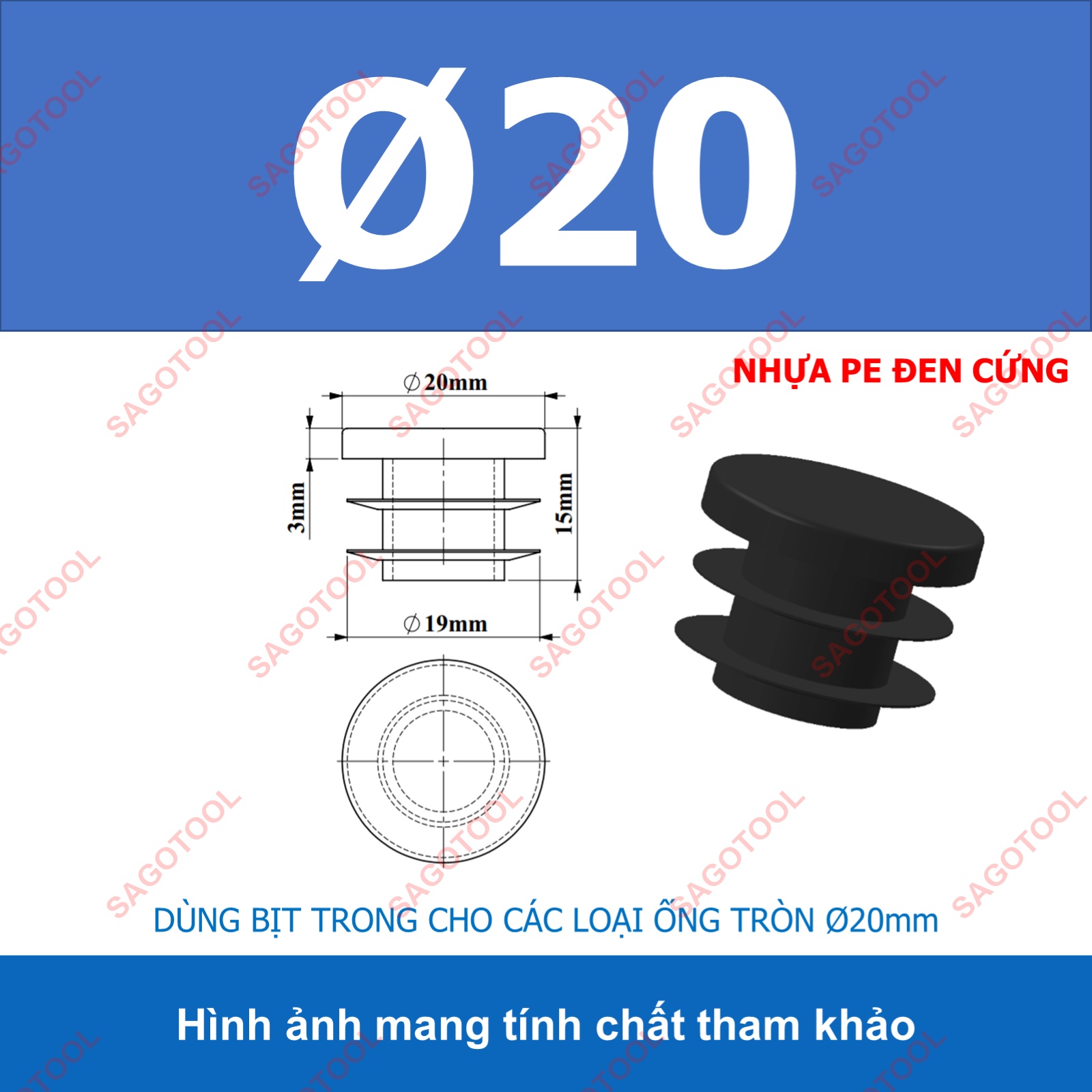 Đầu bịt trong ống sắt hộp, đầu bịt chân bàn ghế loại tròn nhiều kích thước phi 12 - phi 60mm - Ảnh 11