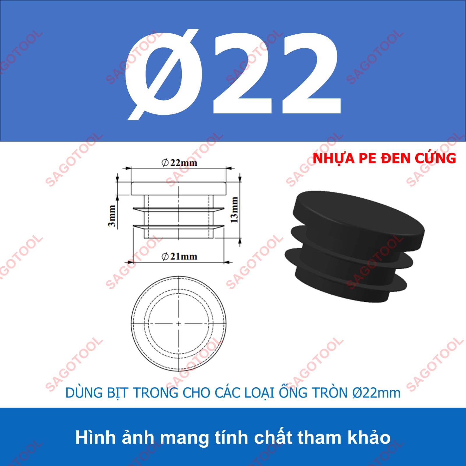 Đầu bịt trong ống sắt hộp, đầu bịt chân bàn ghế loại tròn nhiều kích thước phi 12 - phi 60mm - Ảnh 12