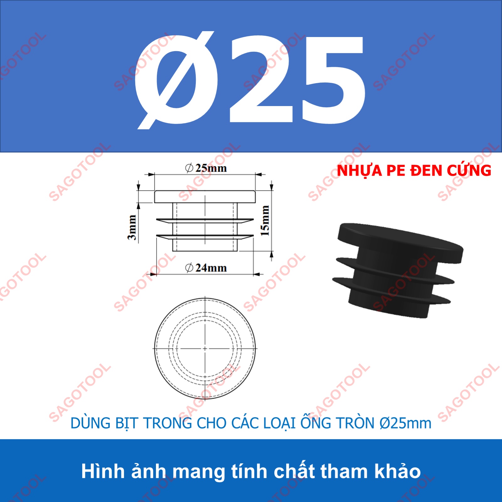 Đầu bịt trong ống sắt hộp, đầu bịt chân bàn ghế loại tròn nhiều kích thước phi 12 - phi 60mm - Ảnh 13
