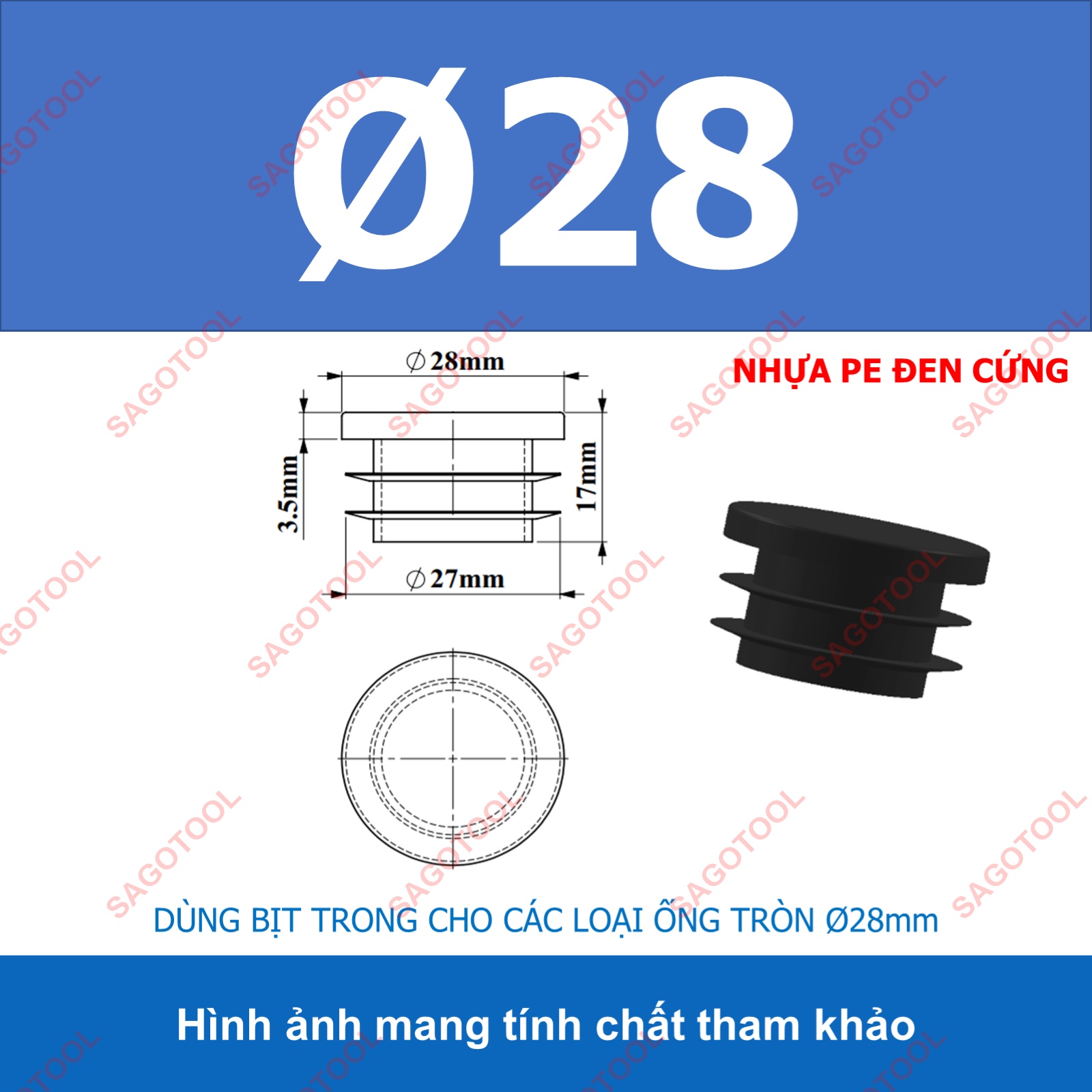 Đầu bịt trong ống sắt hộp, đầu bịt chân bàn ghế loại tròn nhiều kích thước phi 12 - phi 60mm - Ảnh 14