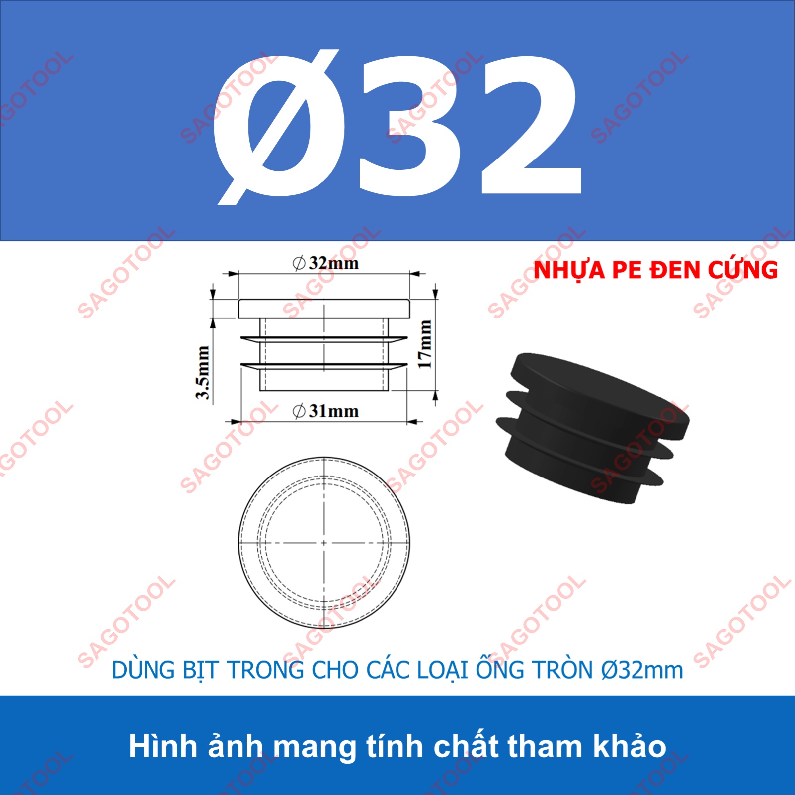 Đầu bịt trong ống sắt hộp, đầu bịt chân bàn ghế loại tròn nhiều kích thước phi 12 - phi 60mm - Ảnh 15