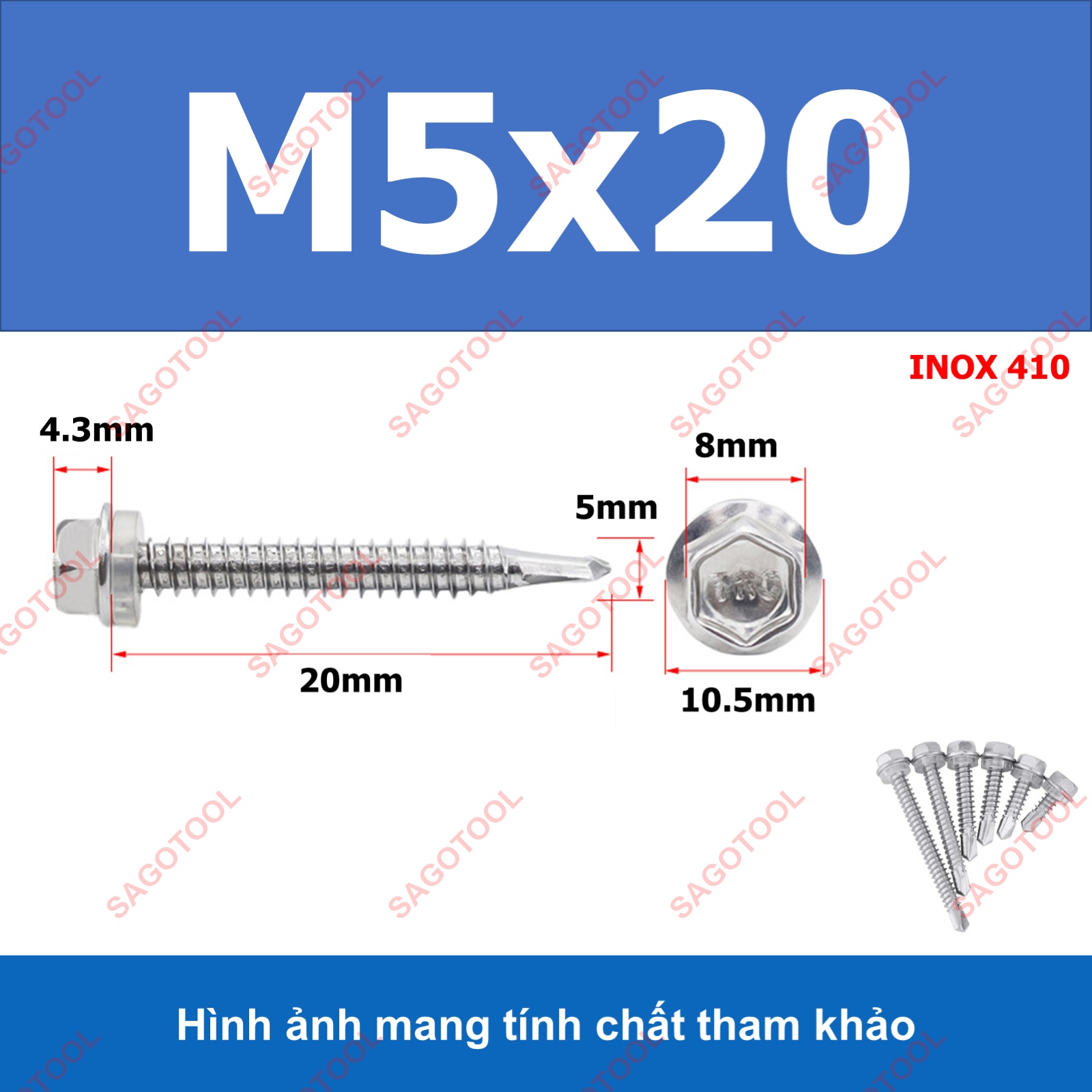 Đinh vít bắn tôn inox 410 size M5 - Ảnh 7
