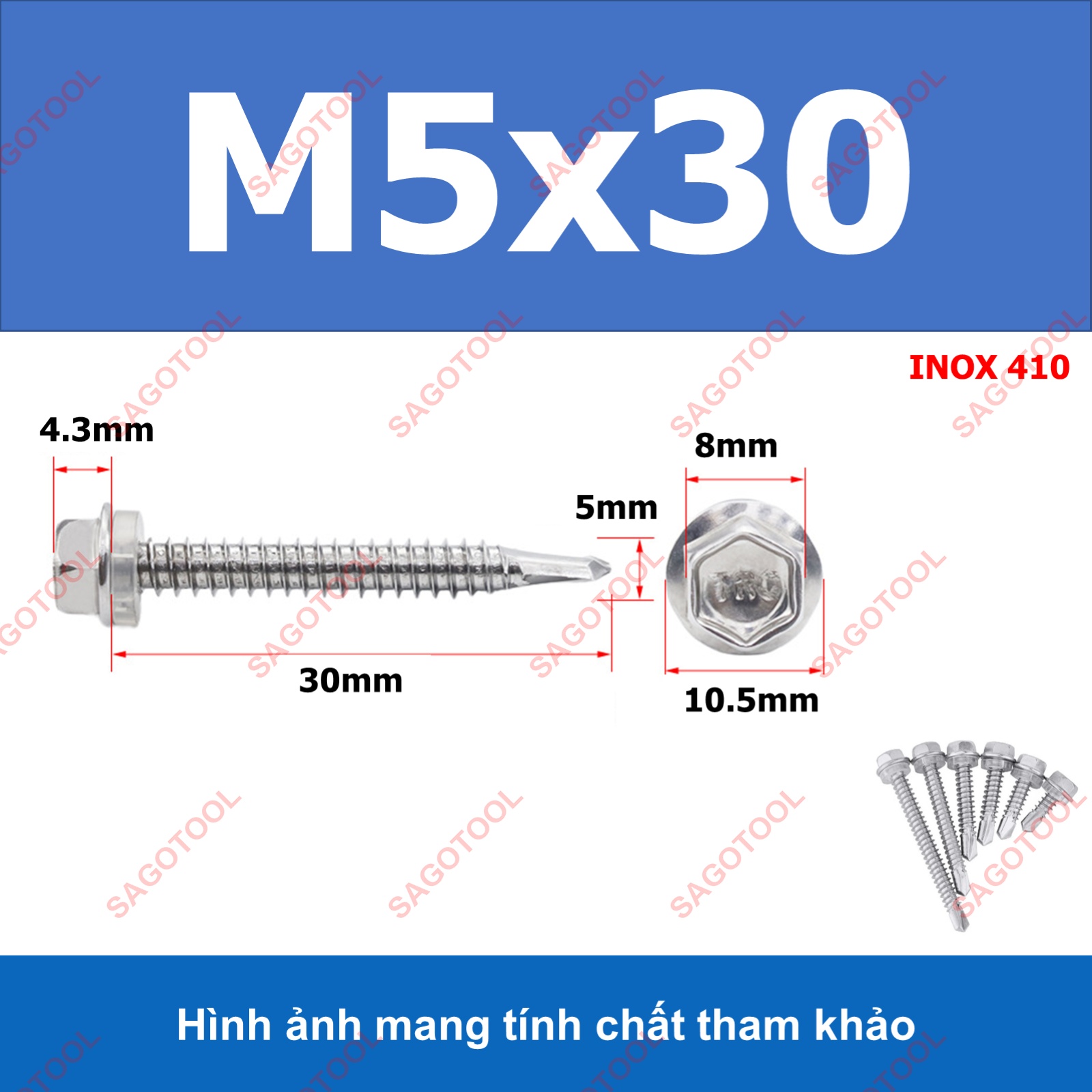 Đinh vít bắn tôn inox 410 size M5 - Ảnh 8