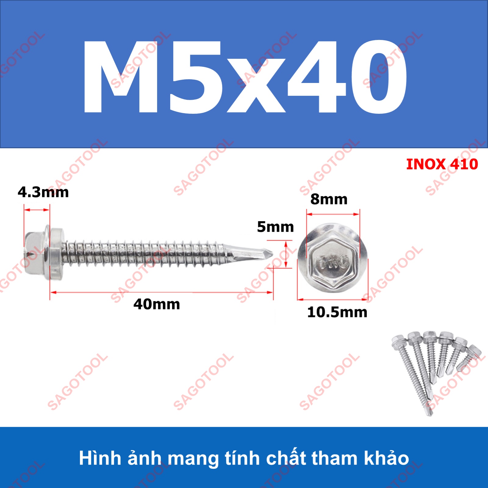 Đinh vít bắn tôn inox 410 size M5 - Ảnh 9