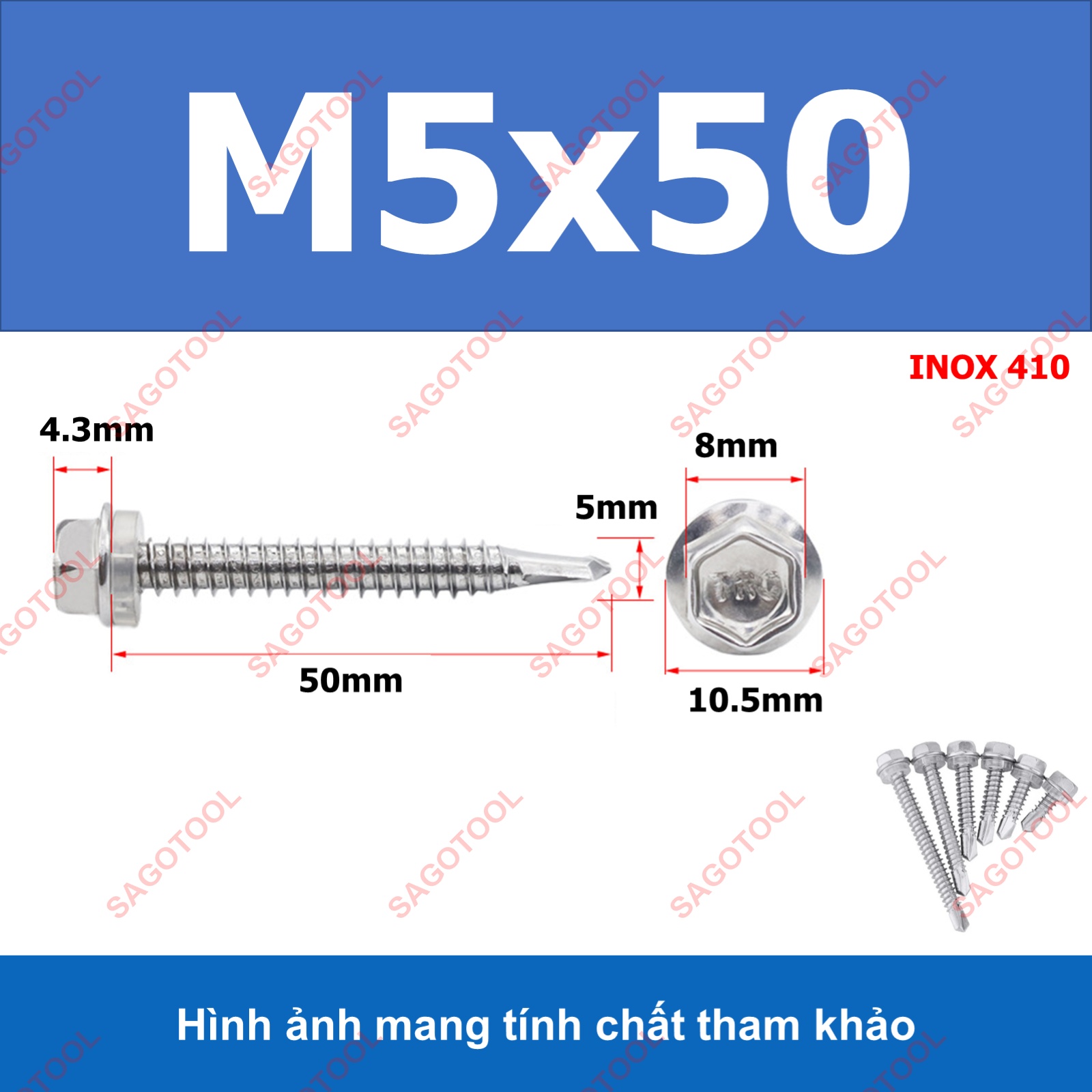 Đinh vít bắn tôn inox 410 size M5 - Ảnh 10