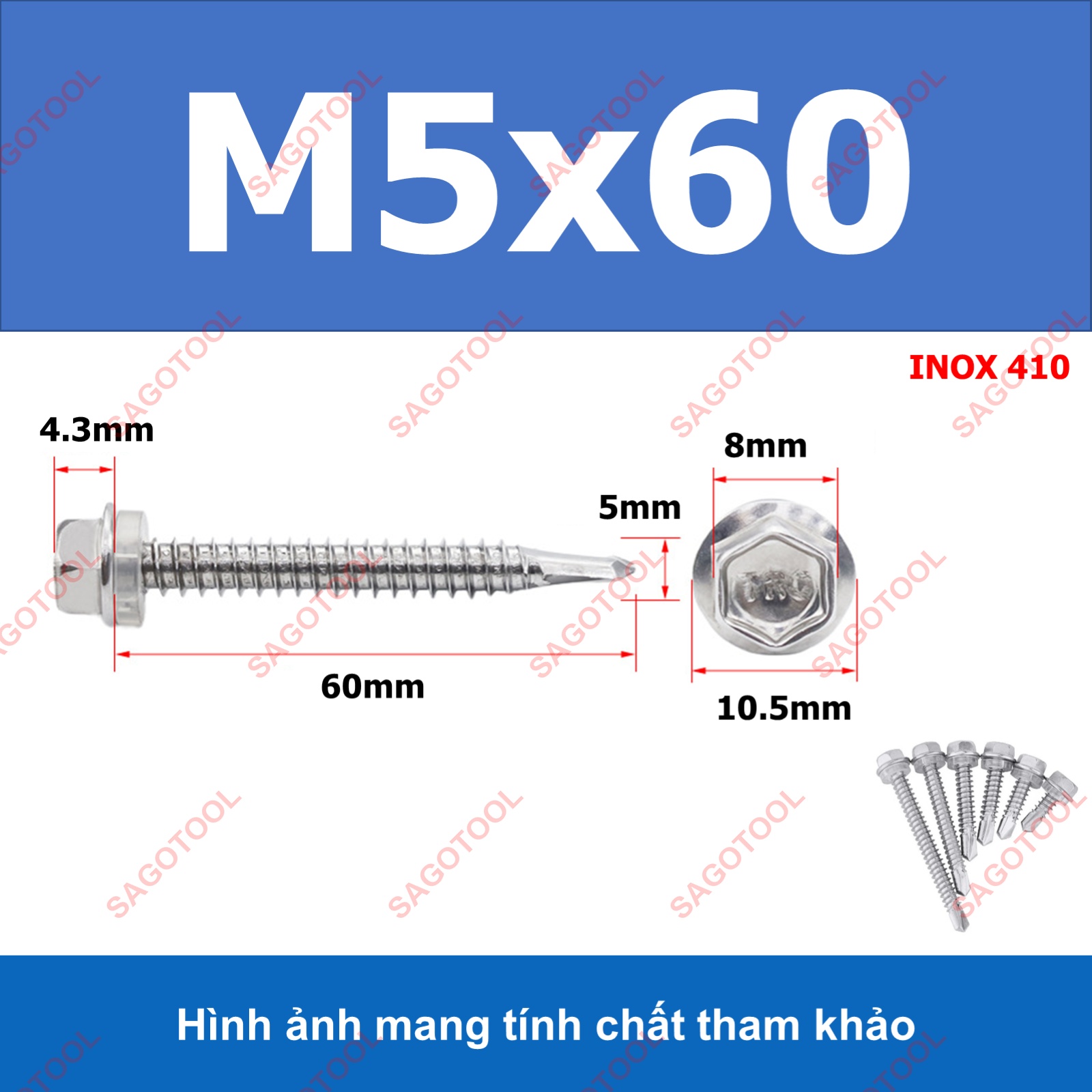 Đinh vít bắn tôn inox 410 size M5 - Ảnh 11