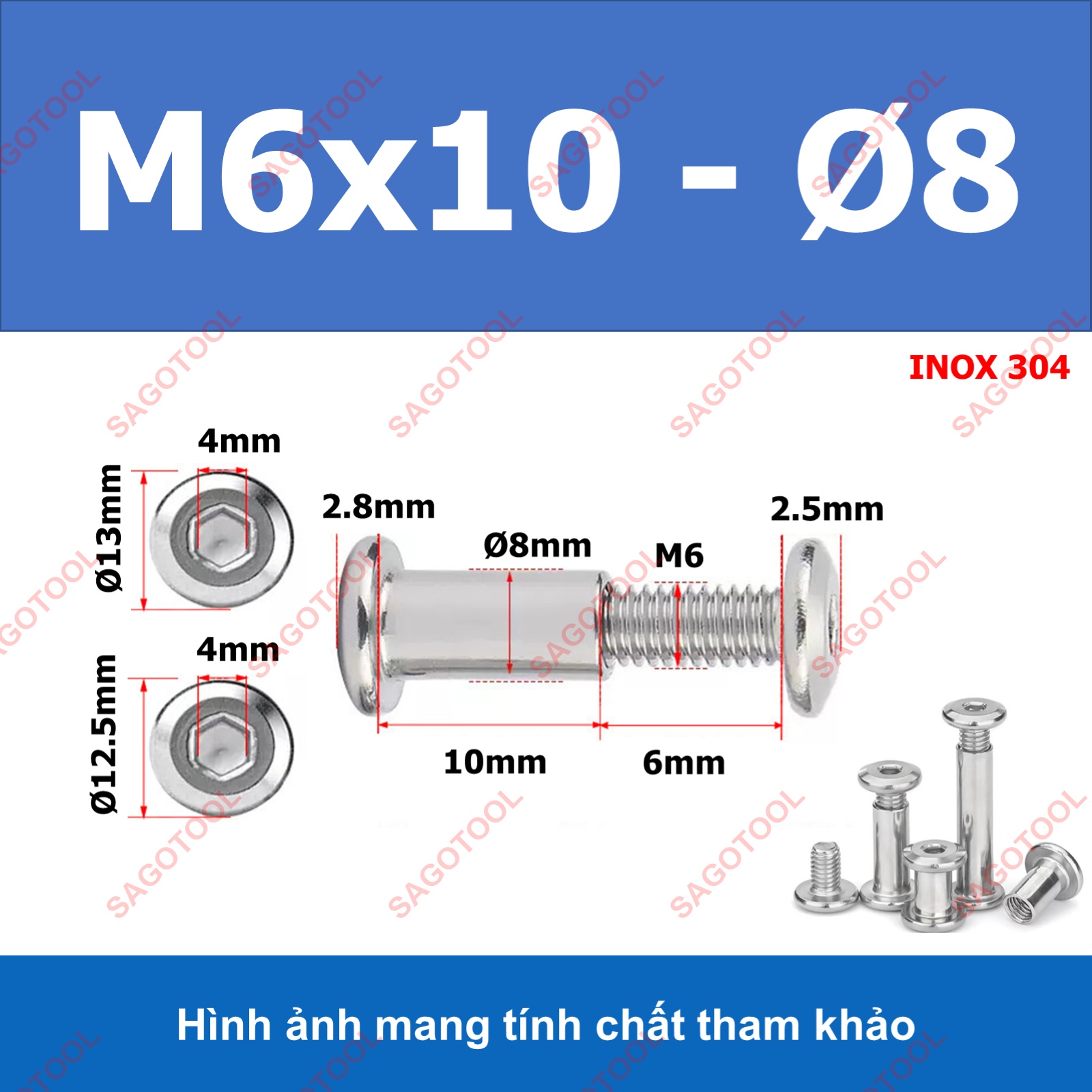 Đinh tán inox, đinh tán vặn ren inox 304 đầu lục giác 3ly 4 ly 5ly 6ly 8ly - Ảnh 20