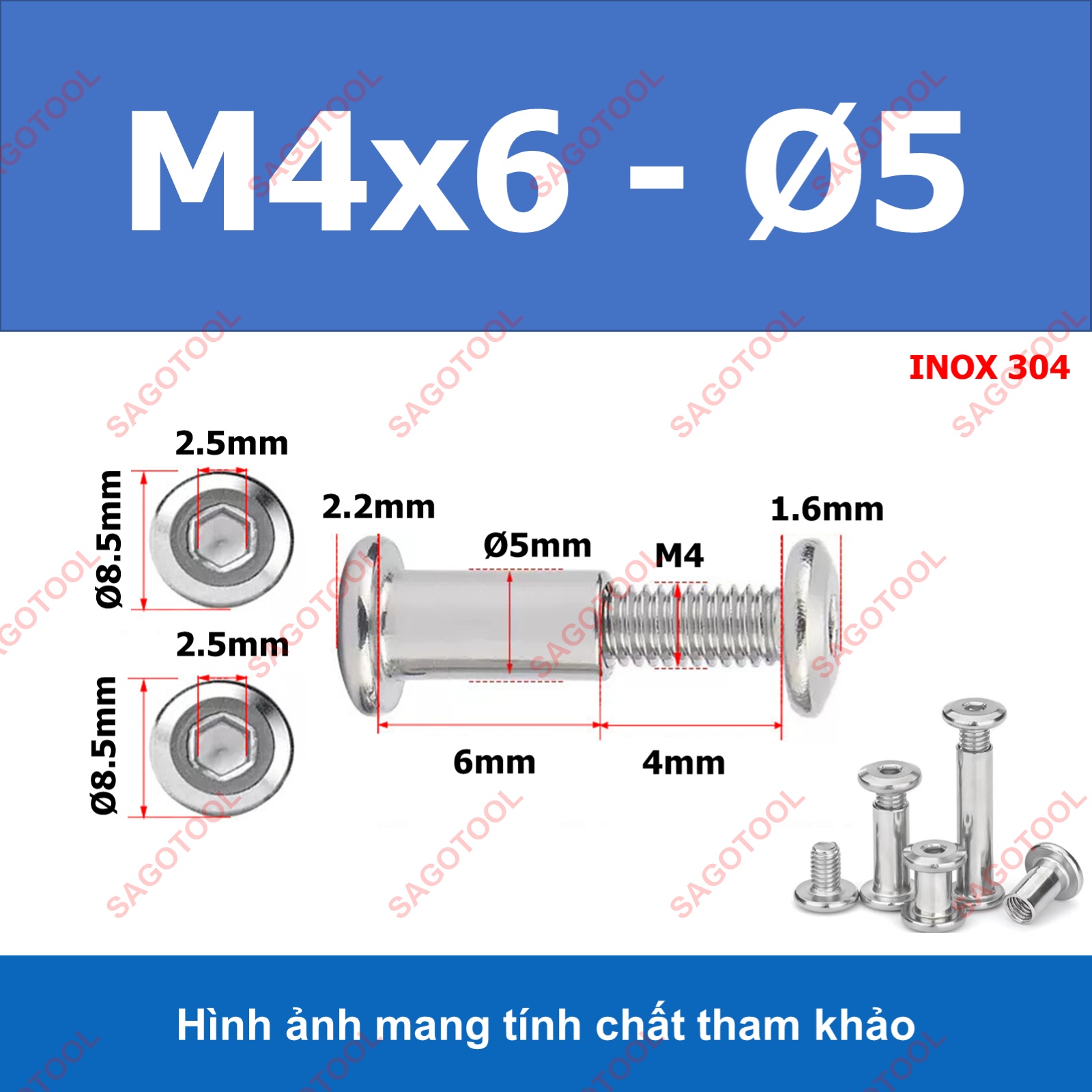 Đinh tán inox, đinh tán vặn ren inox 304 đầu lục giác 3ly 4 ly 5ly 6ly 8ly - Ảnh 11