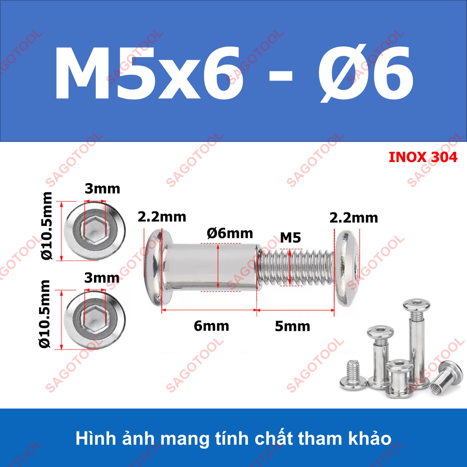 Đinh tán inox, đinh tán vặn ren inox 304 đầu lục giác 3ly 4 ly 5ly 6ly 8ly - Ảnh 15