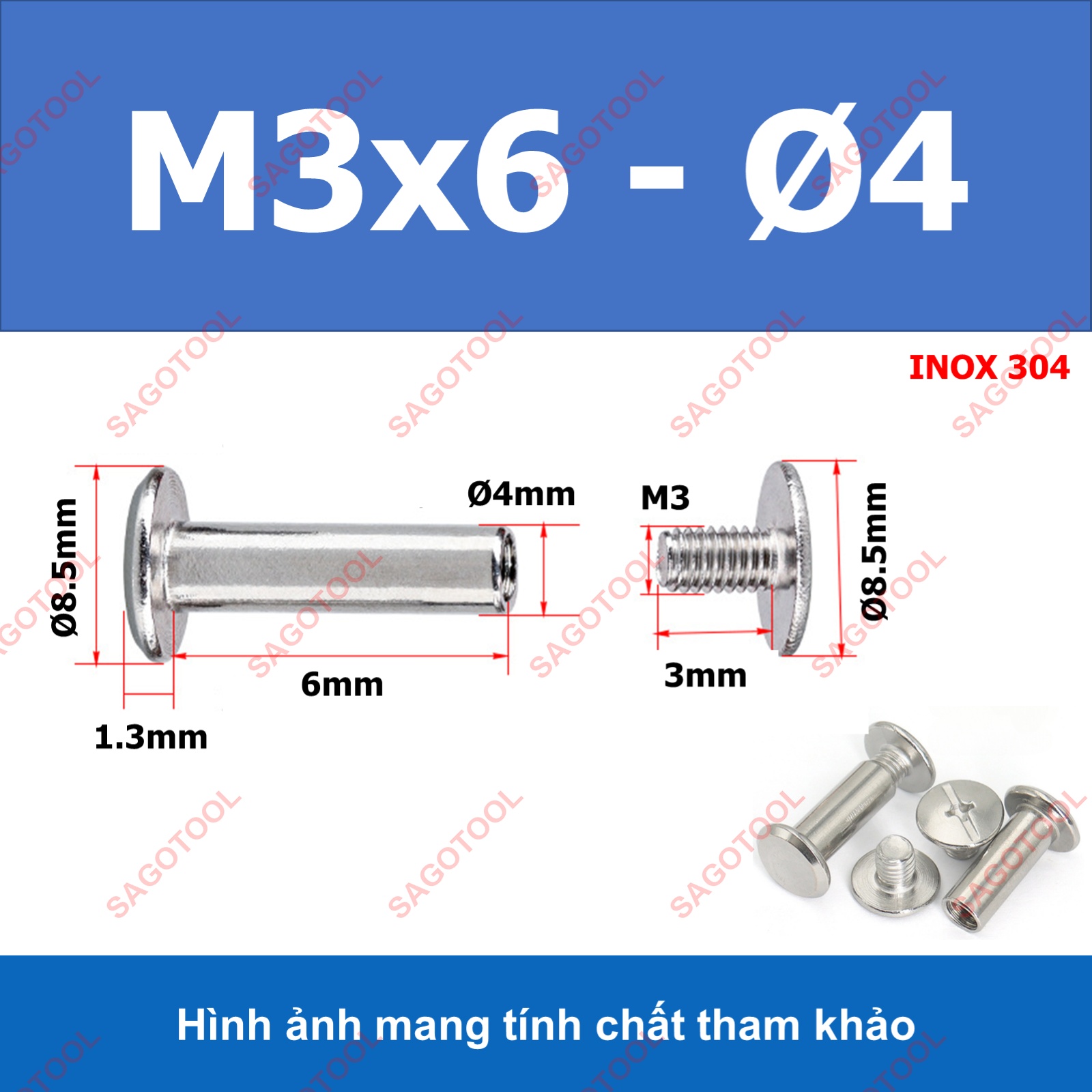 Đinh tán inox, đinh tán vặn ren inox 304 đầu Pake 3ly 4 ly 5ly (2 bộ) - Ảnh 6