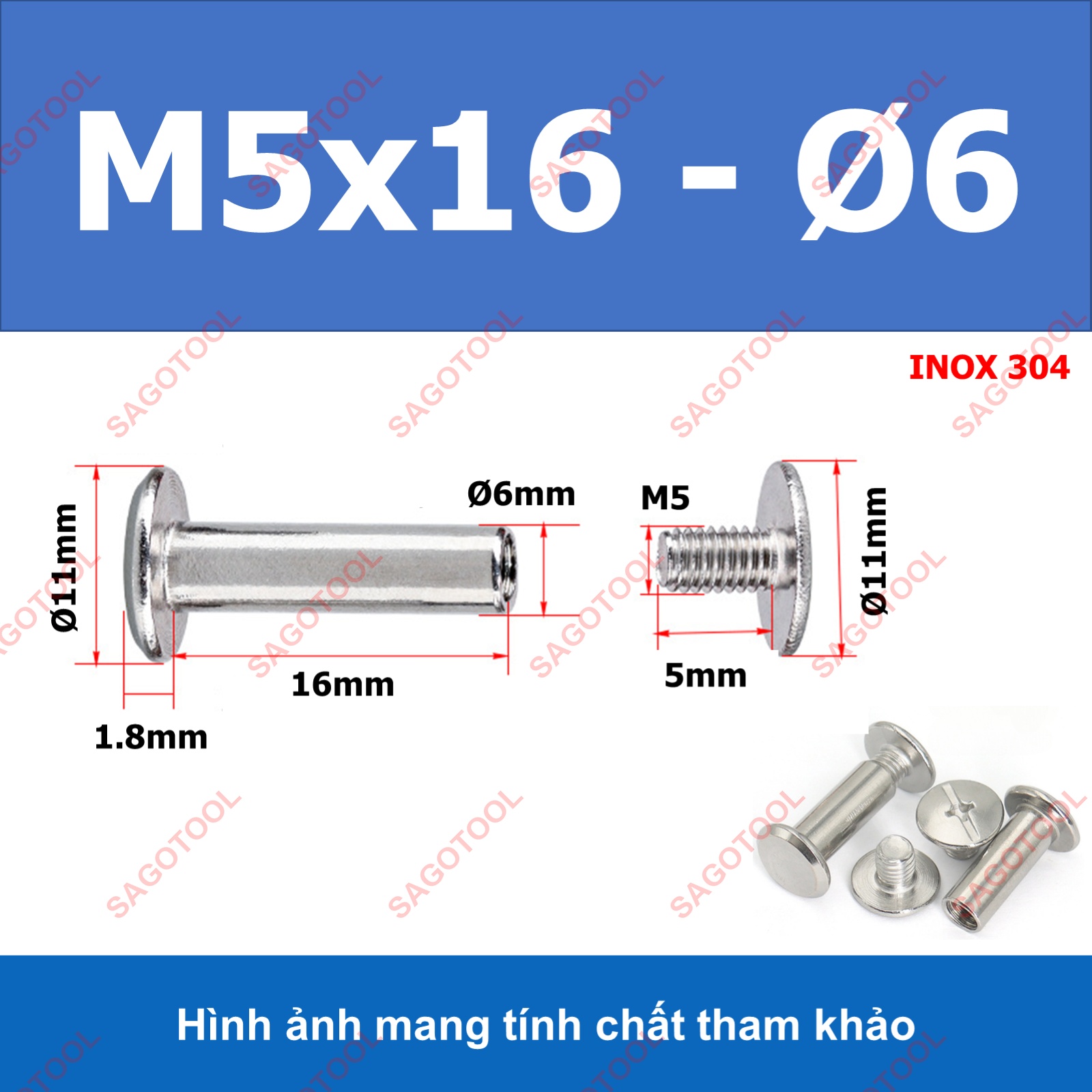 Đinh tán inox, đinh tán vặn ren inox 304 đầu Pake 3ly 4 ly 5ly (2 bộ) - Ảnh 17