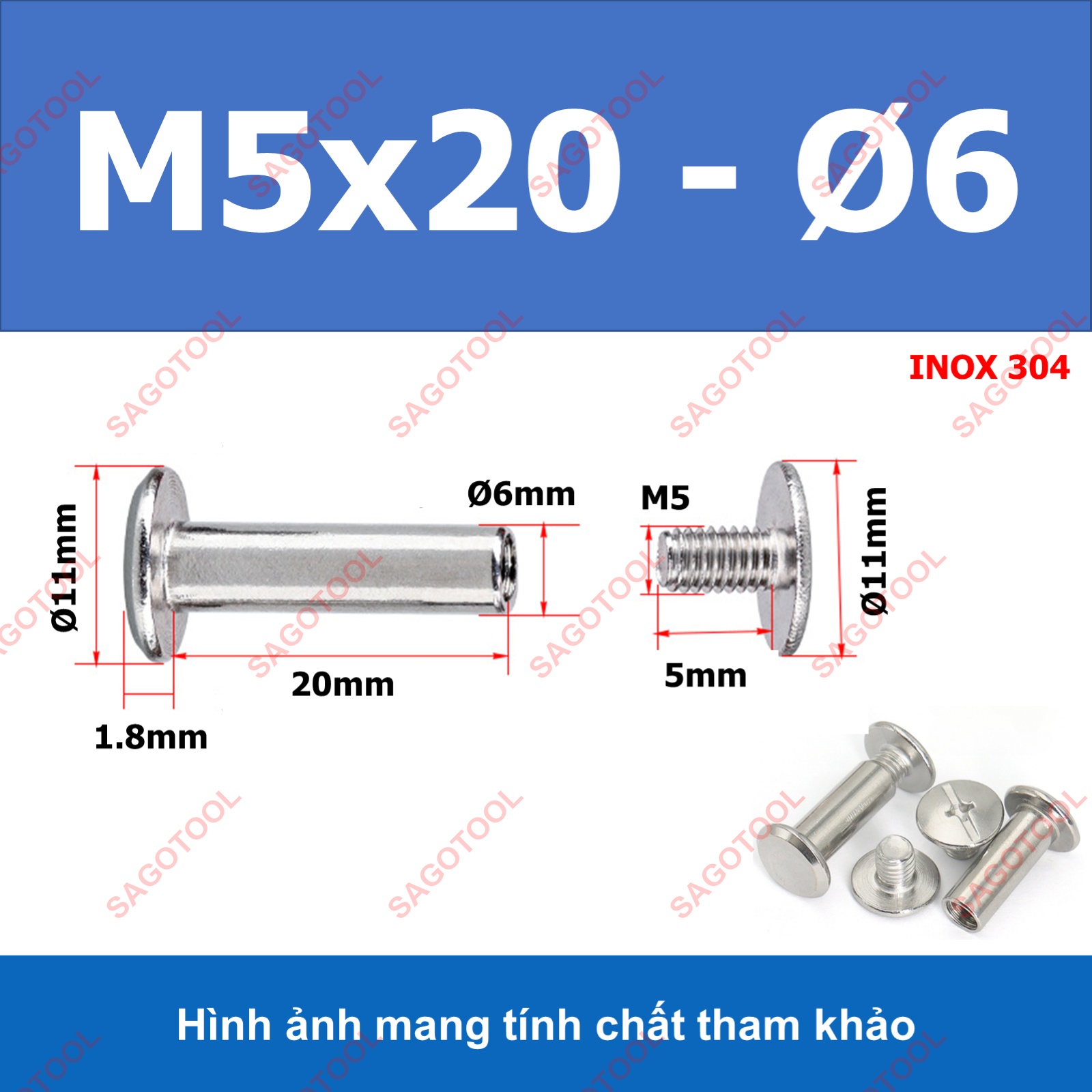 Đinh tán inox, đinh tán vặn ren inox 304 đầu Pake 3ly 4 ly 5ly (2 bộ) - Ảnh 18