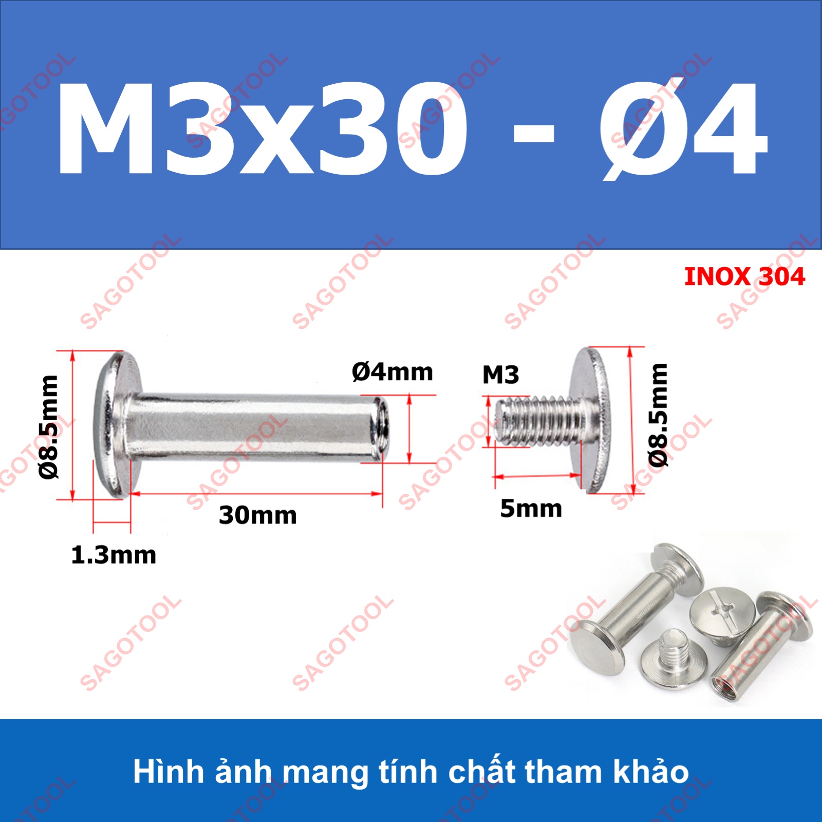 Đinh tán inox, đinh tán vặn ren inox 304 đầu Pake 3ly 4 ly 5ly (2 bộ) - Ảnh 10
