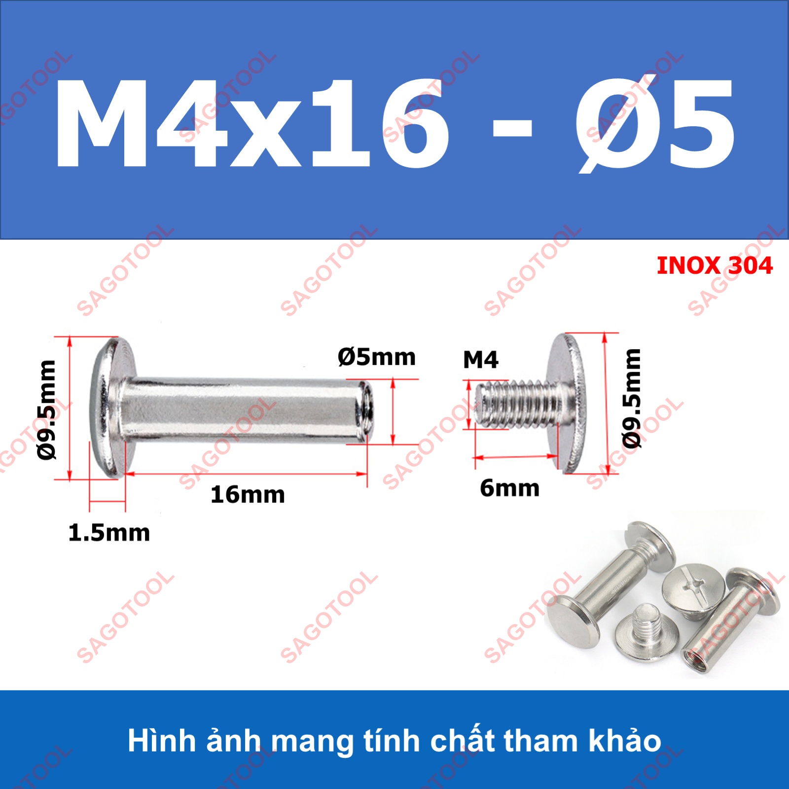 Đinh tán inox, đinh tán vặn ren inox 304 đầu Pake 3ly 4 ly 5ly (2 bộ) - Ảnh 13