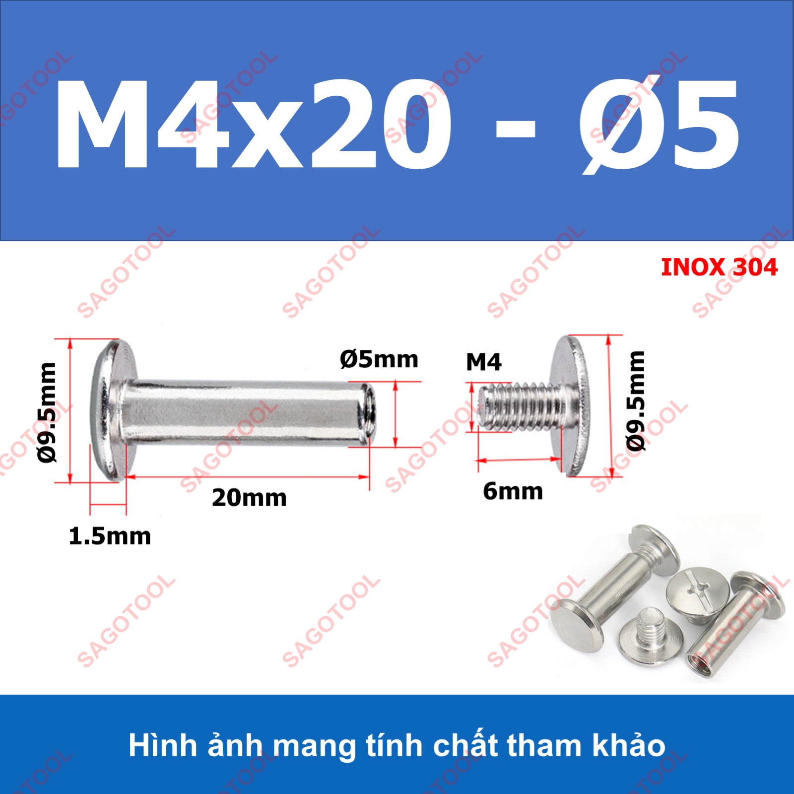 Đinh tán inox, đinh tán vặn ren inox 304 đầu Pake 3ly 4 ly 5ly (2 bộ) - Ảnh 14