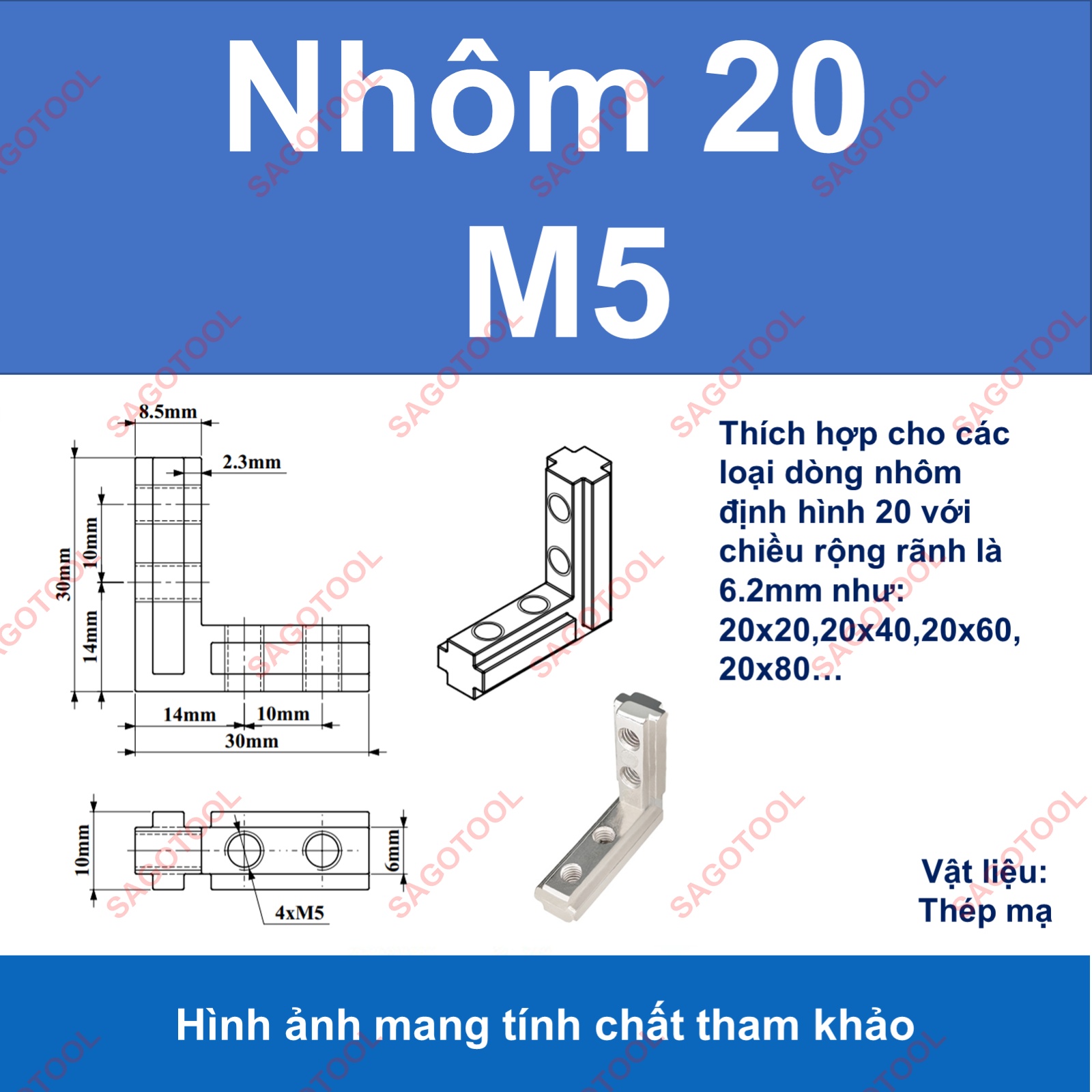 Ke góc vuông chìm 2 lỗ cho nhôm định hình 3030 4040 ren M5 M6 - Ảnh 8