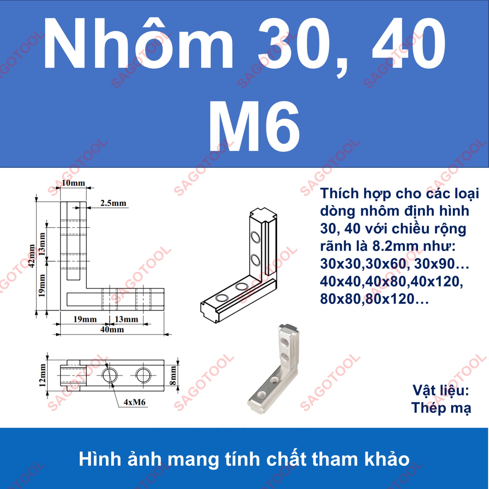 Ke góc vuông chìm 2 lỗ cho nhôm định hình 3030 4040 ren M5 M6 - Ảnh 9