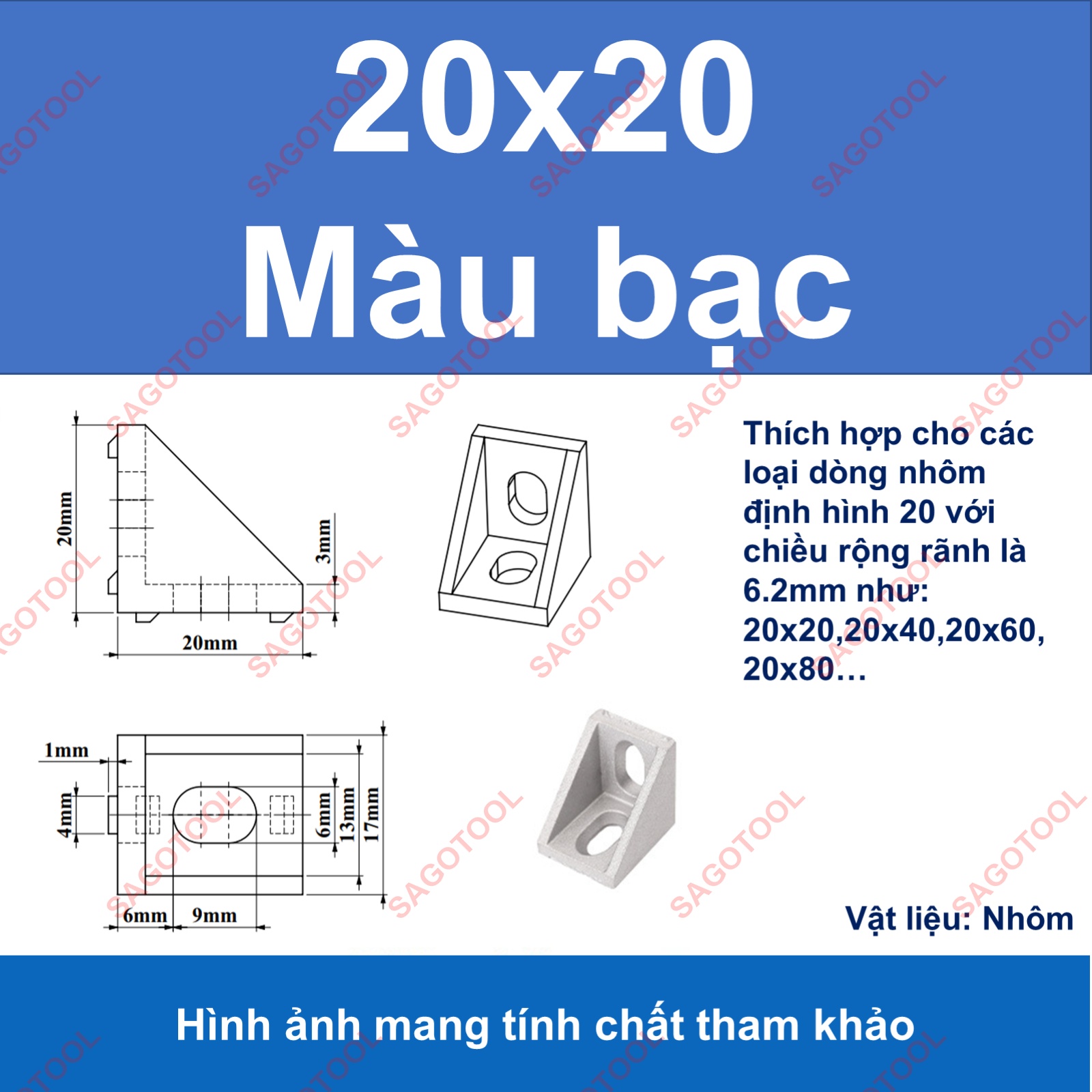 Ke góc vuông nhôm định hình size 2020, 2028 màu đen, màu bạc (2 cái) - Ảnh 6
