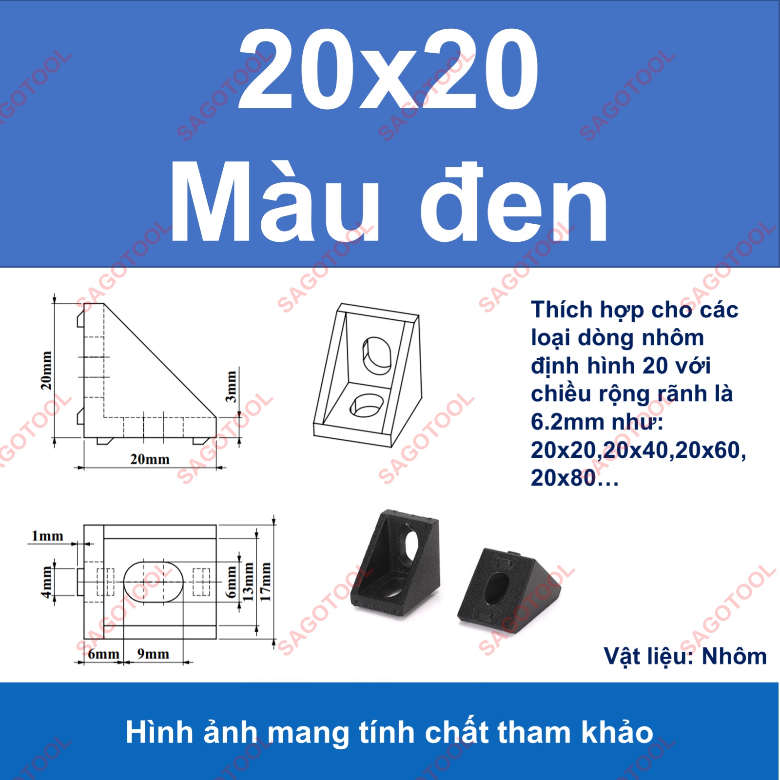 Ke góc vuông nhôm định hình size 2020, 2028 màu đen, màu bạc (2 cái) - Ảnh 7