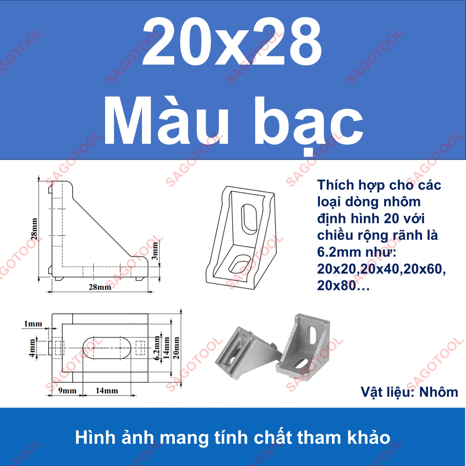 Ke góc vuông nhôm định hình size 2020, 2028 màu đen, màu bạc (2 cái) - Ảnh 8