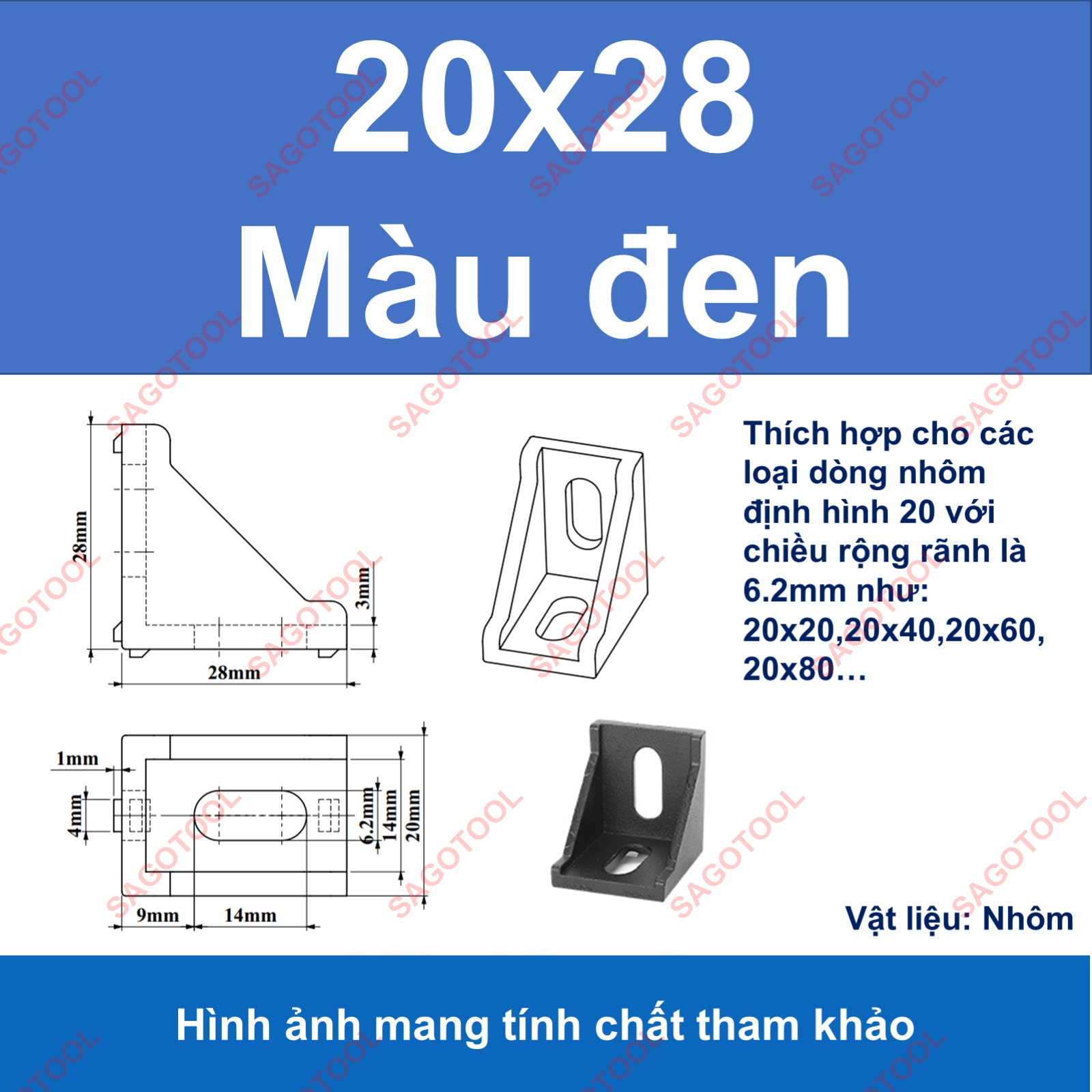 Ke góc vuông nhôm định hình size 2020, 2028 màu đen, màu bạc (2 cái) - Ảnh 9