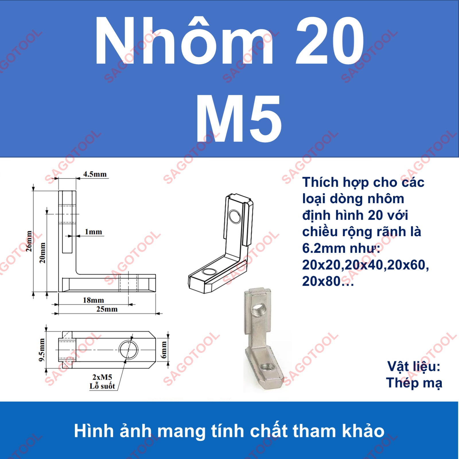 Ke góc vuông chìm cho nhôm định hình 2020 3030 4040 ren M5 M6 - Ảnh 6