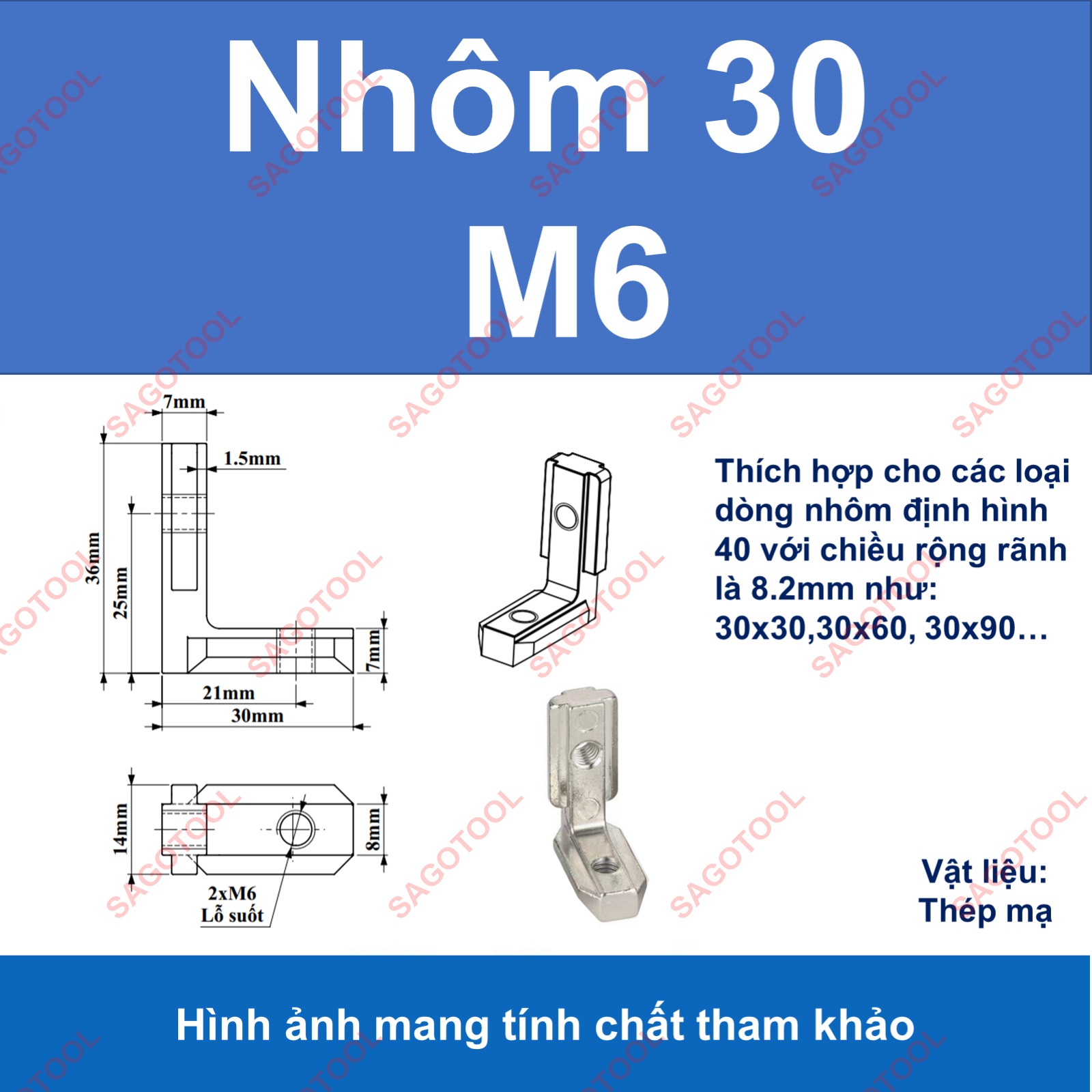Ke góc vuông chìm cho nhôm định hình 2020 3030 4040 ren M5 M6 - Ảnh 7