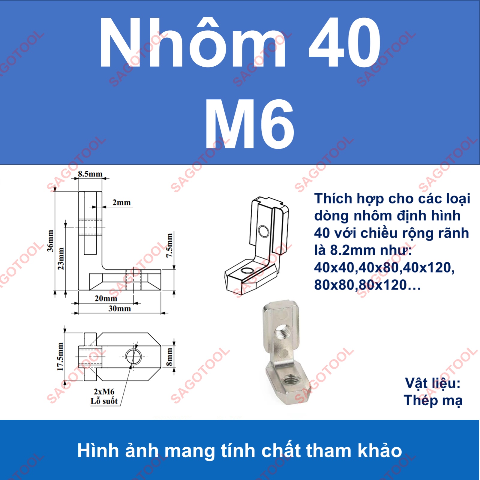 Ke góc vuông chìm cho nhôm định hình 2020 3030 4040 ren M5 M6 - Ảnh 8