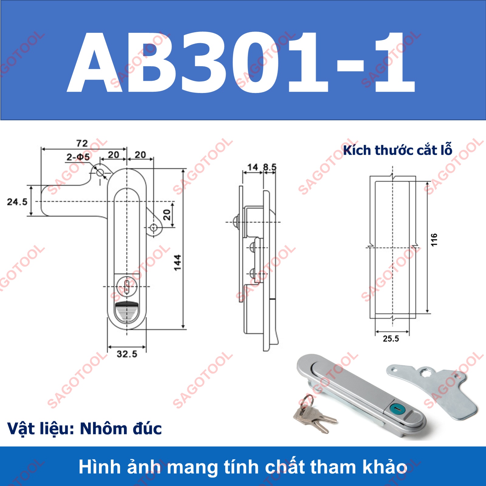 Khóa cửa tủ điện bền đẹp, chống gỉ sét kích thước AB301, AB302, AB303 - Ảnh 9