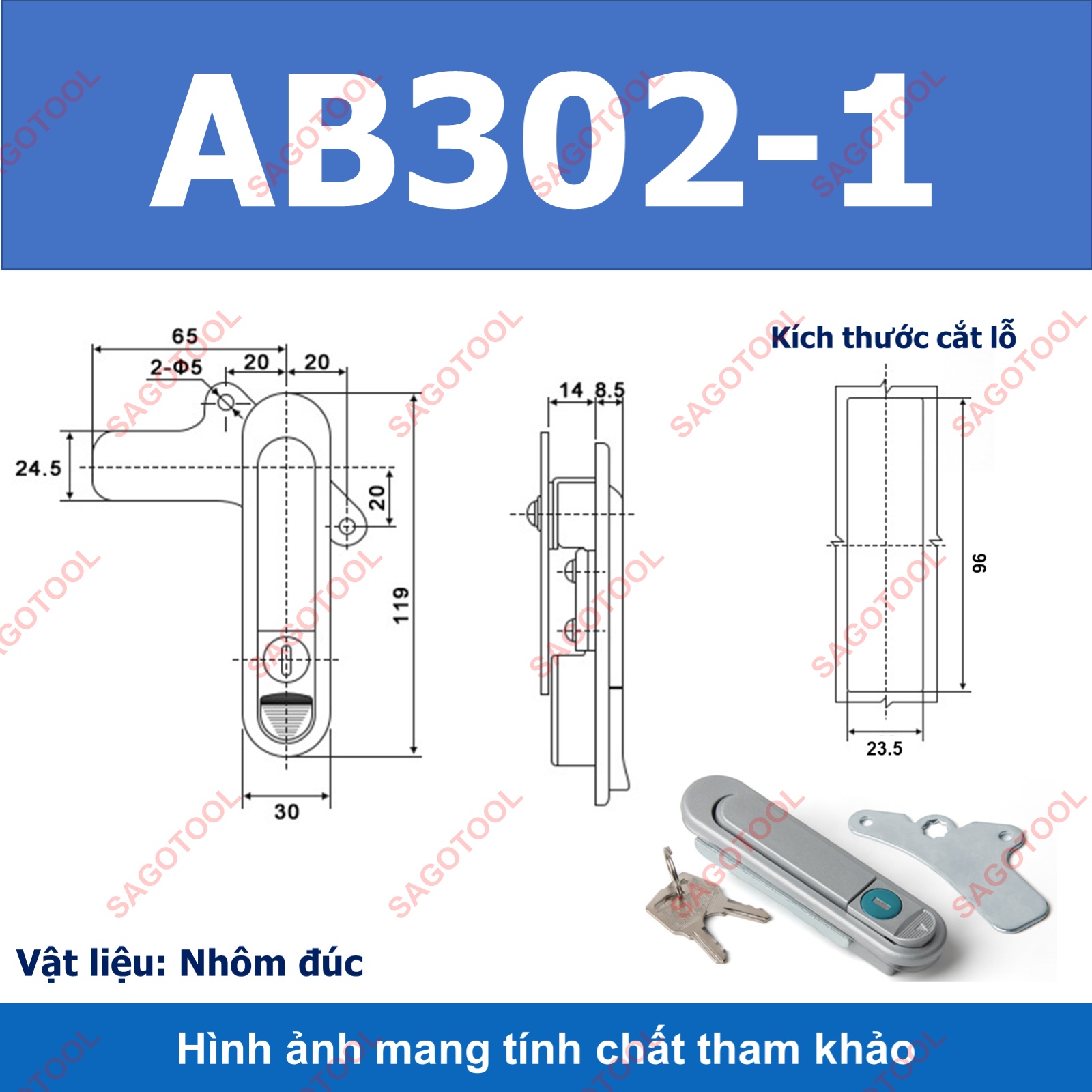 Khóa cửa tủ điện bền đẹp, chống gỉ sét kích thước AB301, AB302, AB303 - Ảnh 10