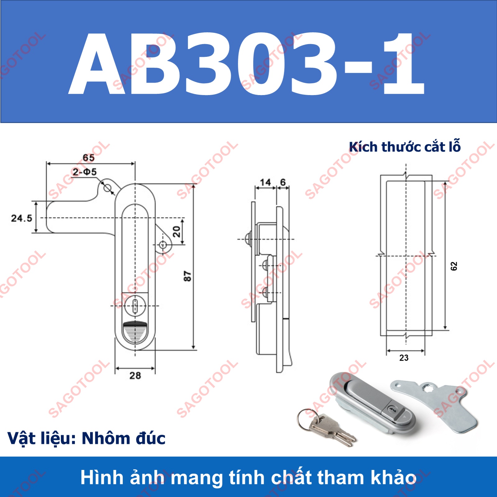 Khóa cửa tủ điện bền đẹp, chống gỉ sét kích thước AB301, AB302, AB303 - Ảnh 11