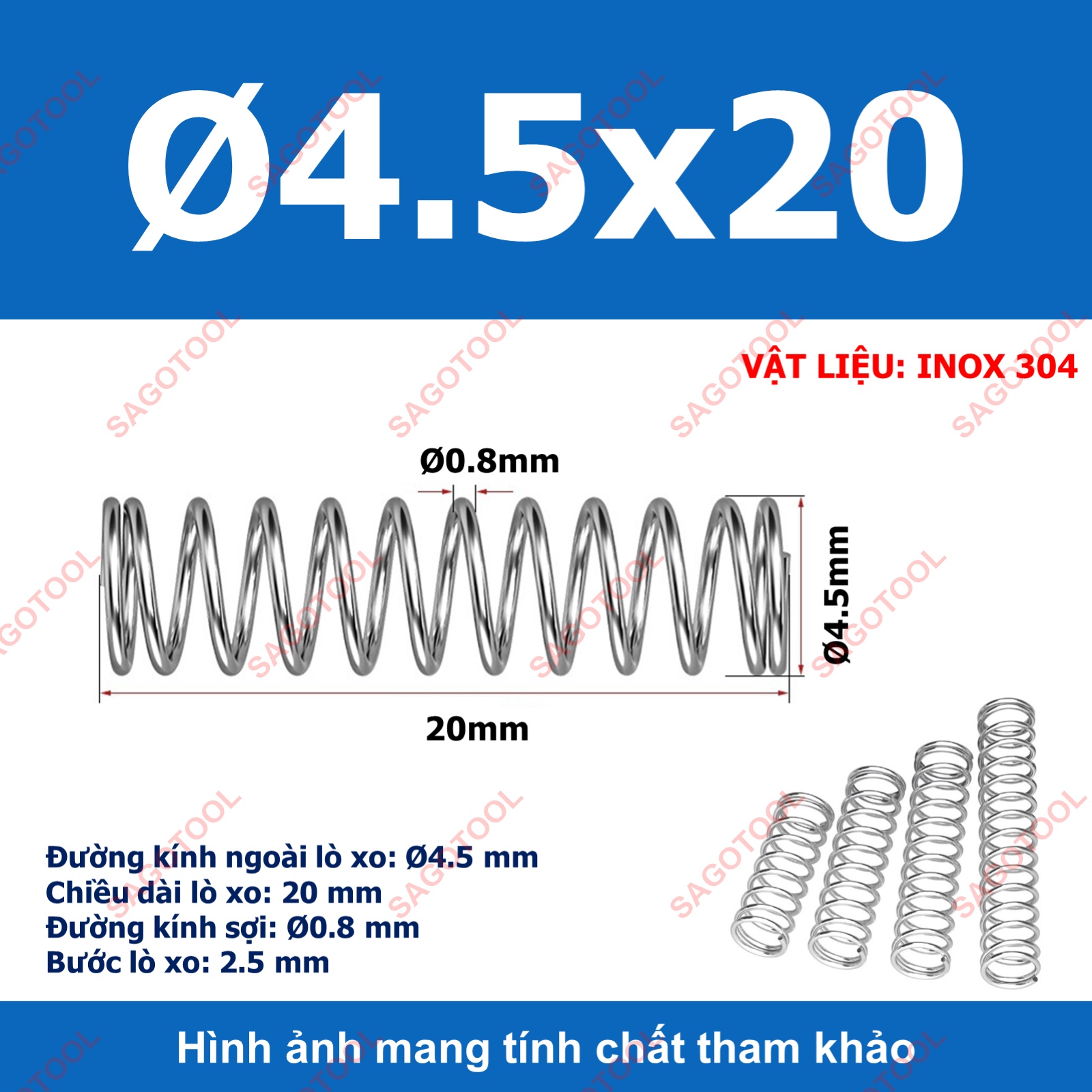 Set 5 cái Lò xo nén inox 304 phi 4.5mm, phi 6mm, phi 7mm dài 20mm 25mm 30mm 40mm - Ảnh 6