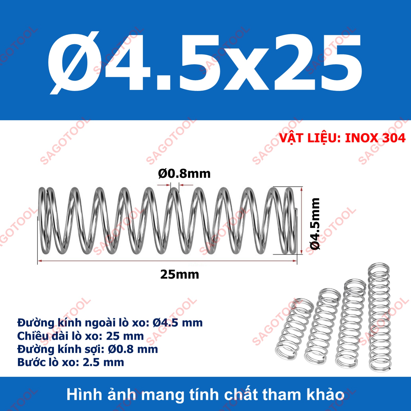 Set 5 cái Lò xo nén inox 304 phi 4.5mm, phi 6mm, phi 7mm dài 20mm 25mm 30mm 40mm - Ảnh 7