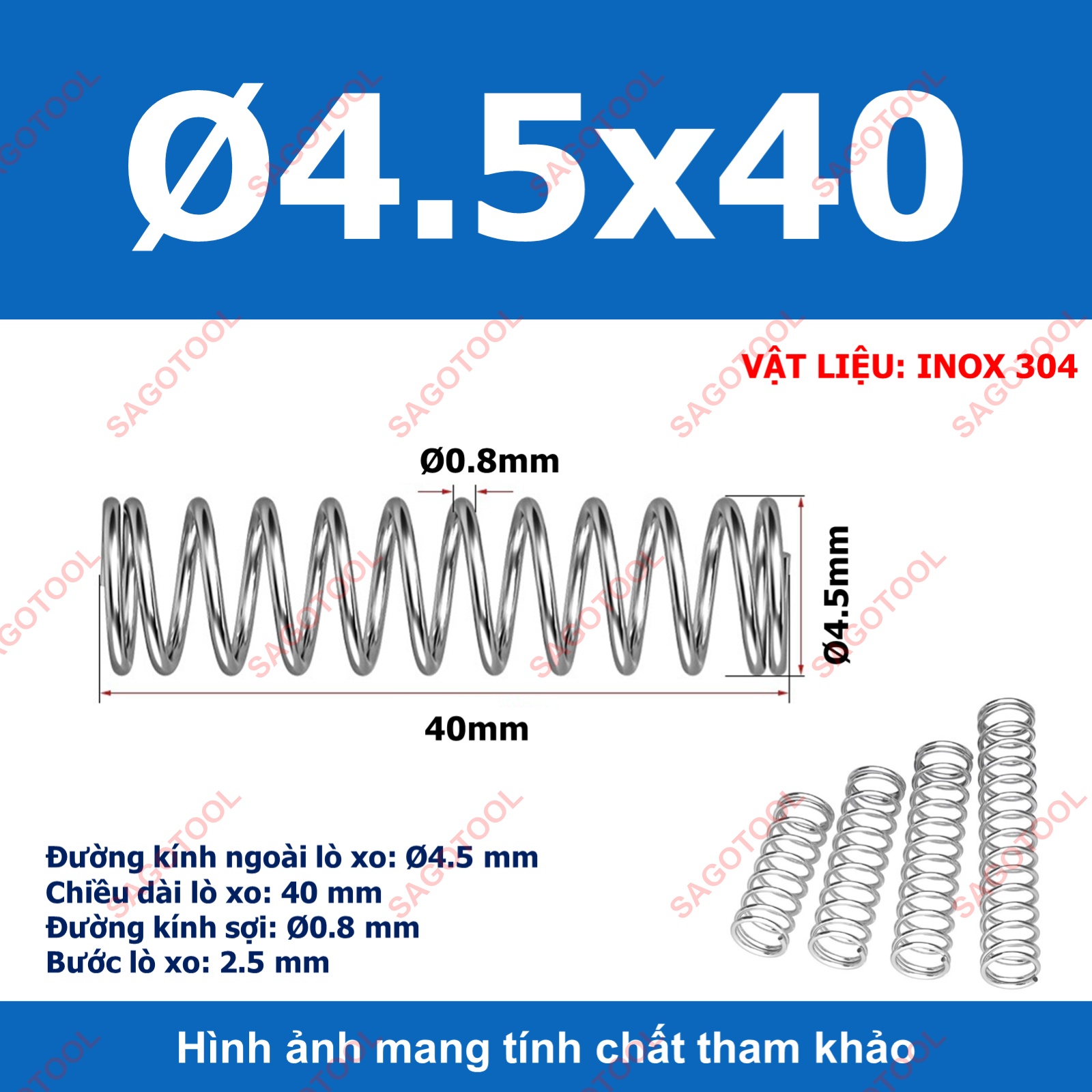 Set 5 cái Lò xo nén inox 304 phi 4.5mm, phi 6mm, phi 7mm dài 20mm 25mm 30mm 40mm - Ảnh 9
