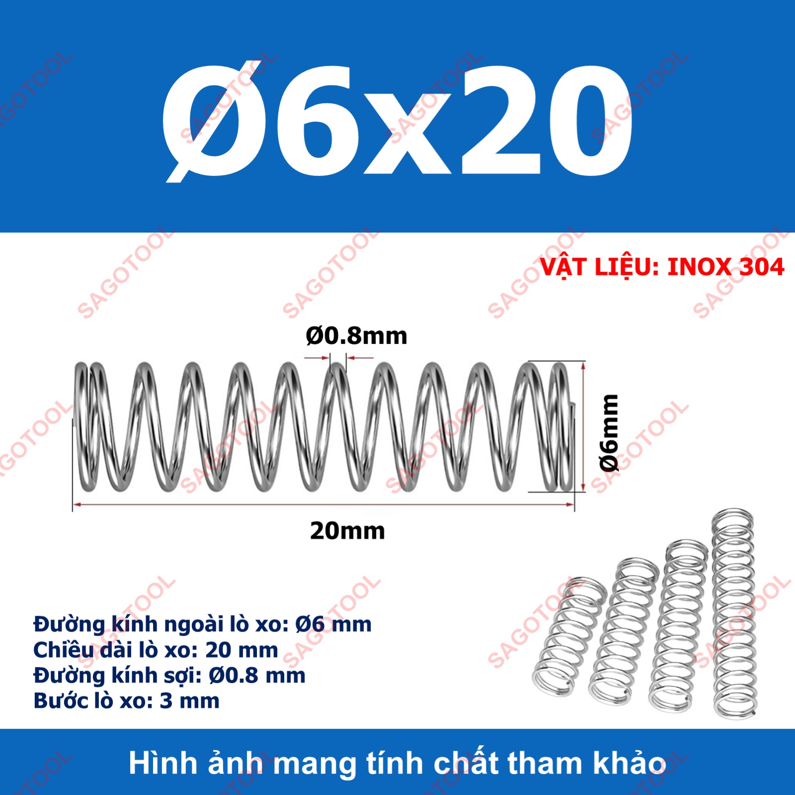 Set 5 cái Lò xo nén inox 304 phi 4.5mm, phi 6mm, phi 7mm dài 20mm 25mm 30mm 40mm - Ảnh 10