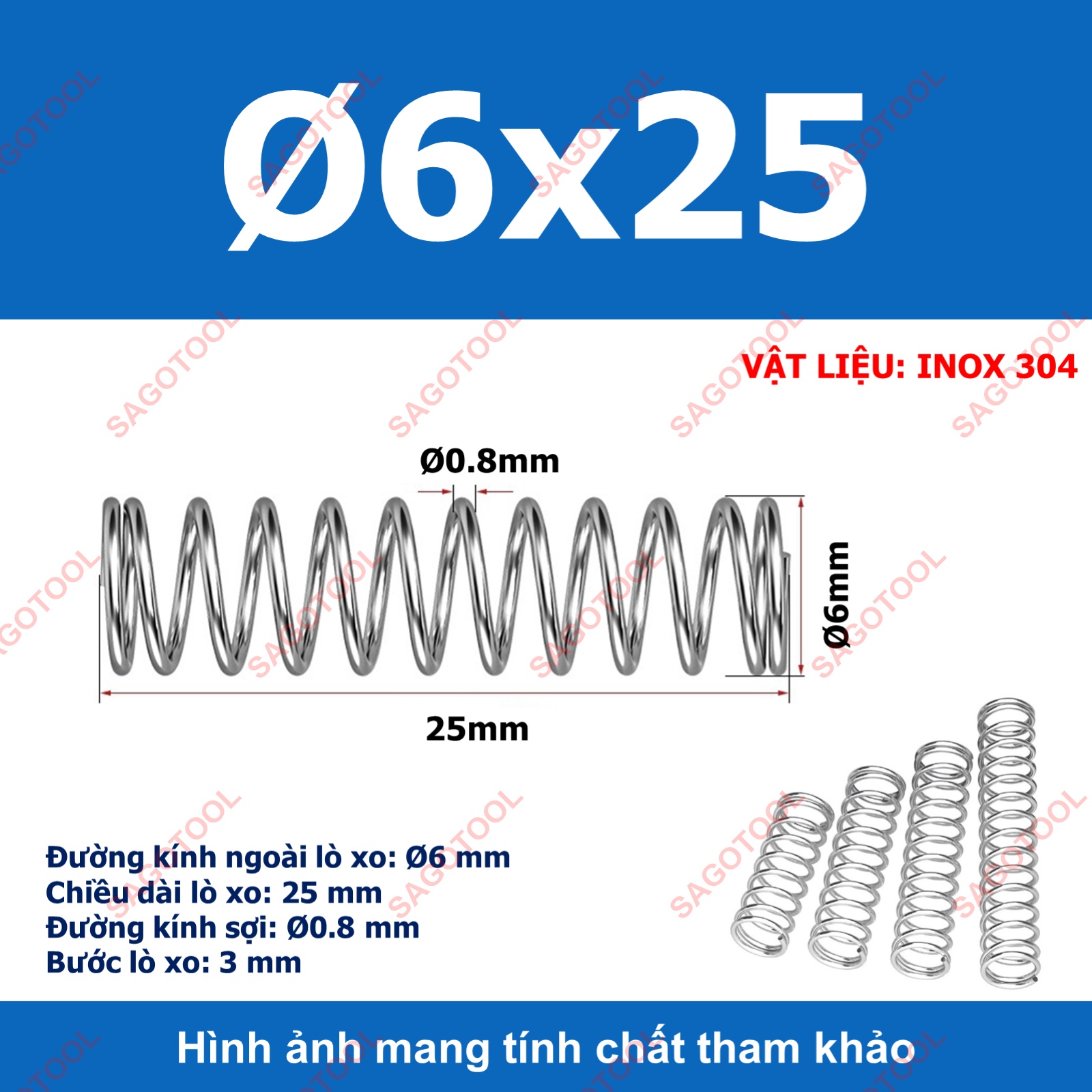 Set 5 cái Lò xo nén inox 304 phi 4.5mm, phi 6mm, phi 7mm dài 20mm 25mm 30mm 40mm - Ảnh 11