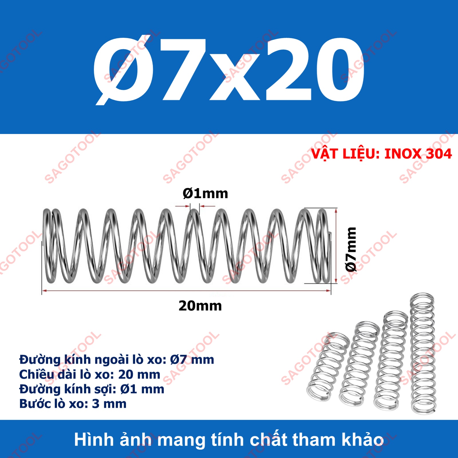 Set 5 cái Lò xo nén inox 304 phi 4.5mm, phi 6mm, phi 7mm dài 20mm 25mm 30mm 40mm - Ảnh 14