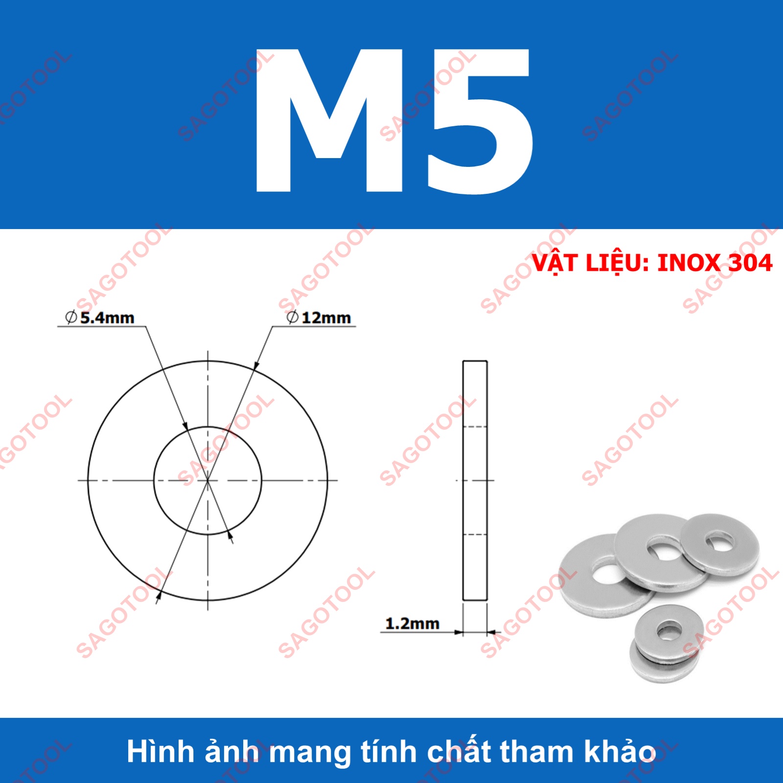 Long đền phẳng inox 304 bản rộng M5 M6 M8 M10 M12 long đền phẳng chịu lực - Ảnh 6
