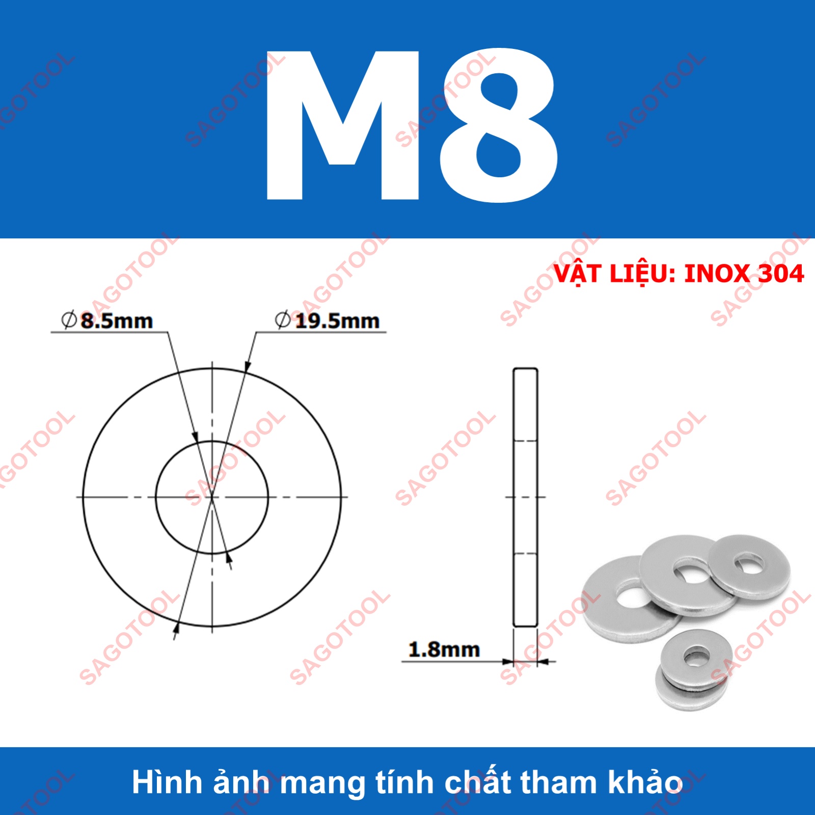Long đền phẳng inox 304 bản rộng M5 M6 M8 M10 M12 long đền phẳng chịu lực - Ảnh 8
