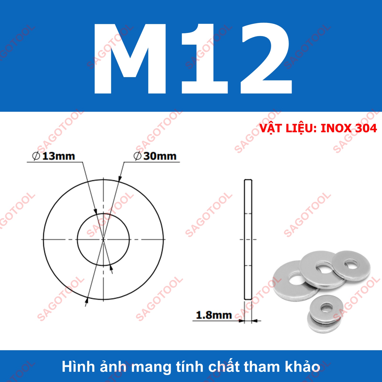 Long đền phẳng inox 304 bản rộng M5 M6 M8 M10 M12 long đền phẳng chịu lực - Ảnh 10