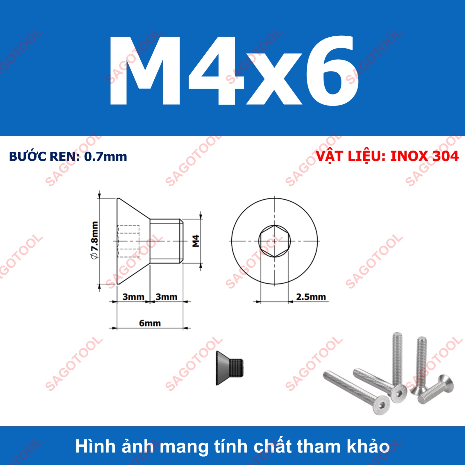 Bulong lục giác đầu bằng INOX 304 M3 M4 M5 M6 M8 (10-30 con) - Ảnh 12