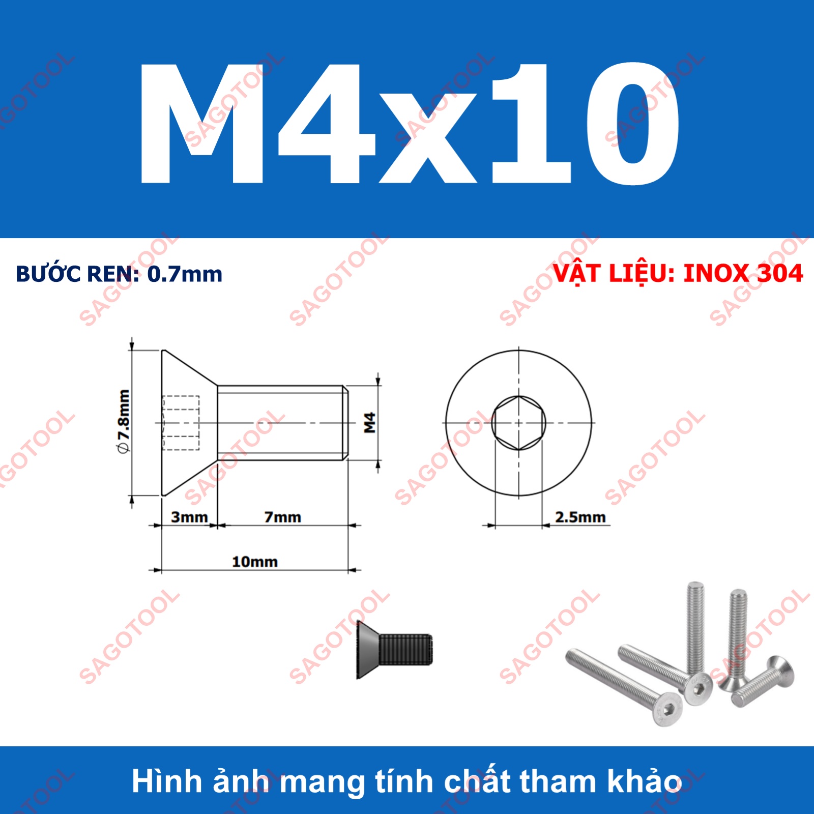 Bulong lục giác đầu bằng INOX 304 M3 M4 M5 M6 M8 (10-30 con) - Ảnh 13