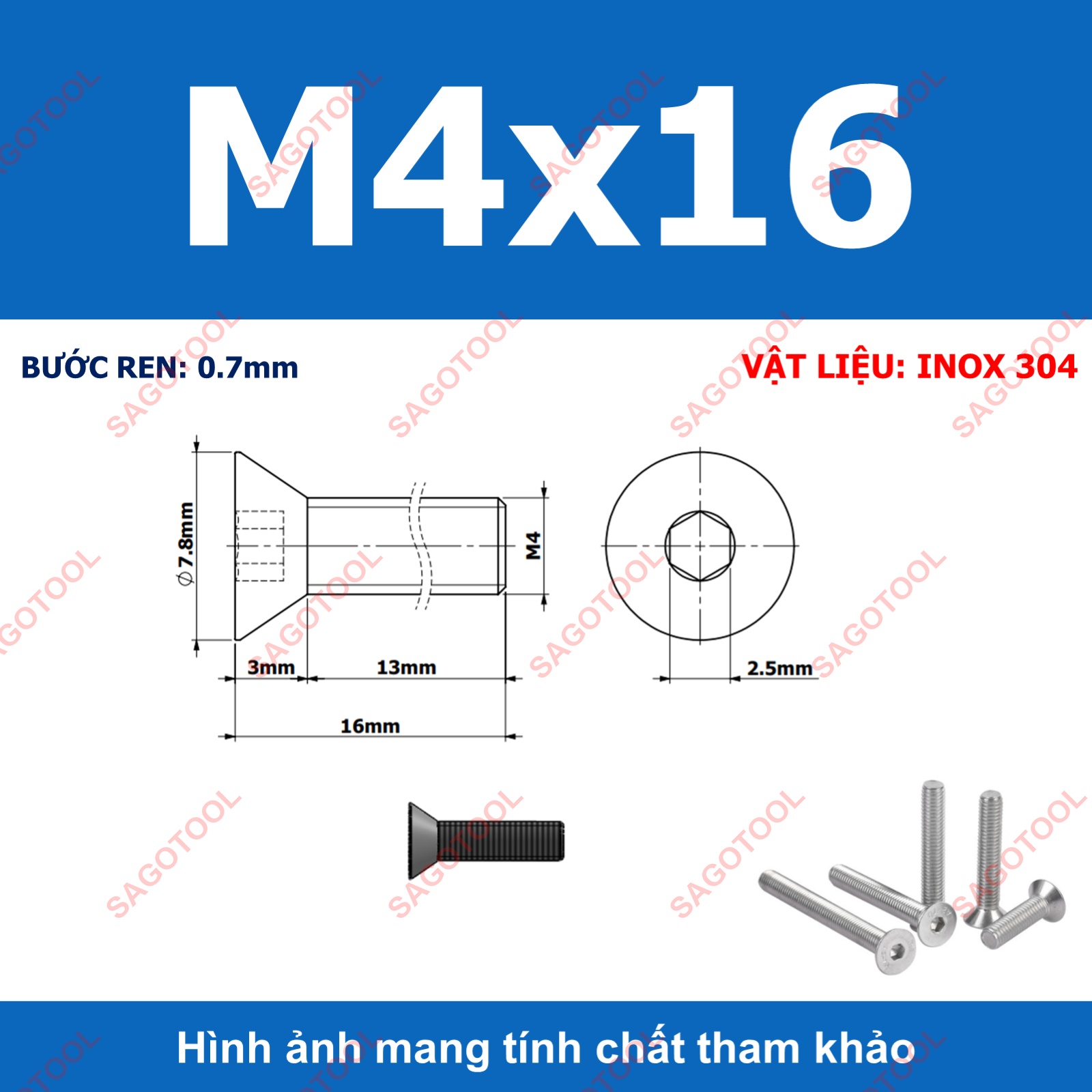 Bulong lục giác đầu bằng INOX 304 M3 M4 M5 M6 M8 (10-30 con) - Ảnh 14
