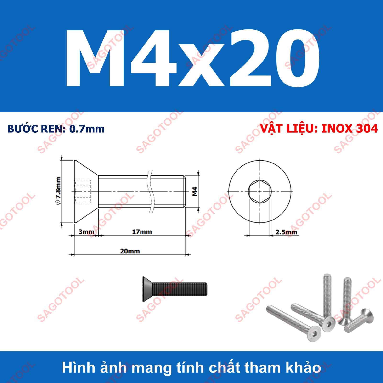 Bulong lục giác đầu bằng INOX 304 M3 M4 M5 M6 M8 (10-30 con) - Ảnh 15