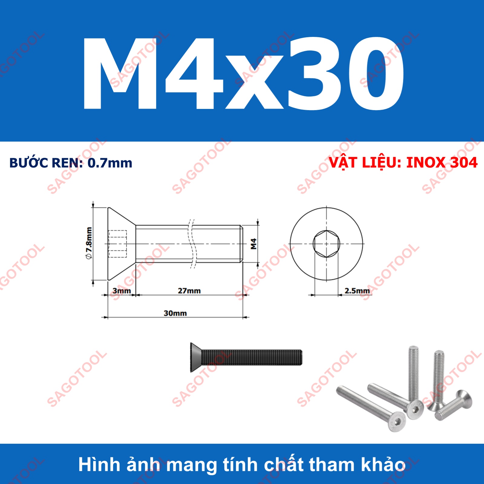 Bulong lục giác đầu bằng INOX 304 M3 M4 M5 M6 M8 (10-30 con) - Ảnh 16