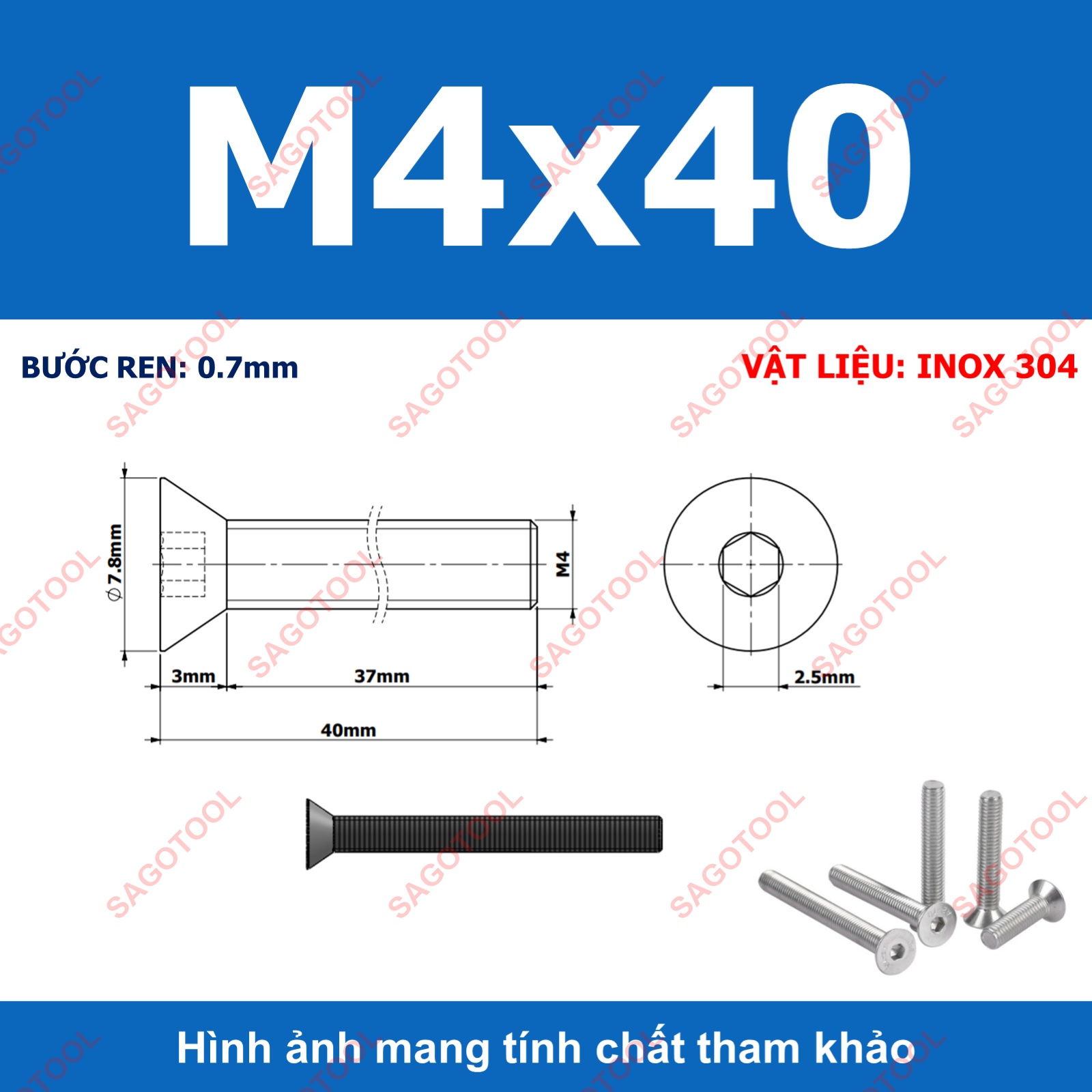 Bulong lục giác đầu bằng INOX 304 M3 M4 M5 M6 M8 (10-30 con) - Ảnh 17